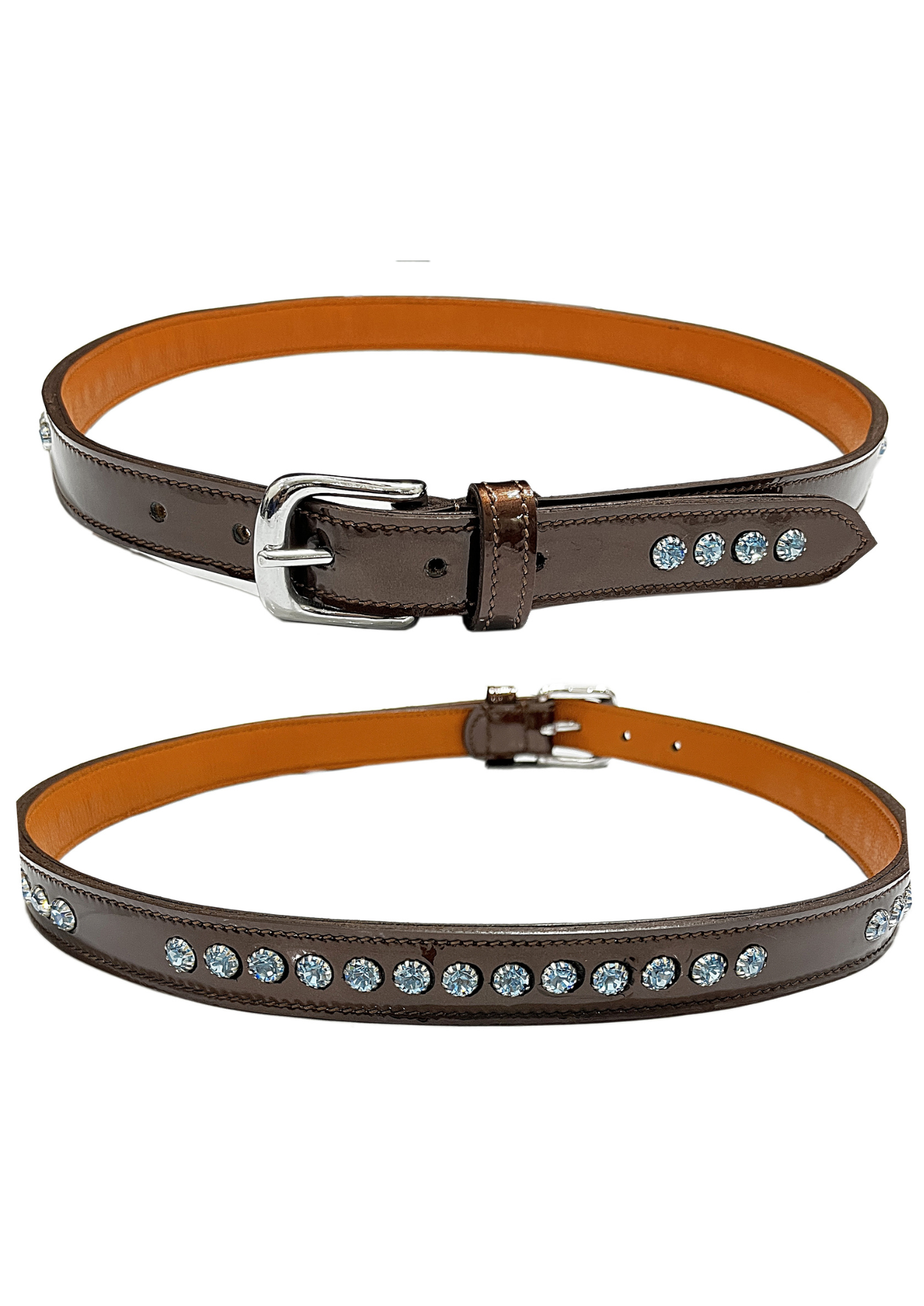 Brown Crystal Studded Leather Belt