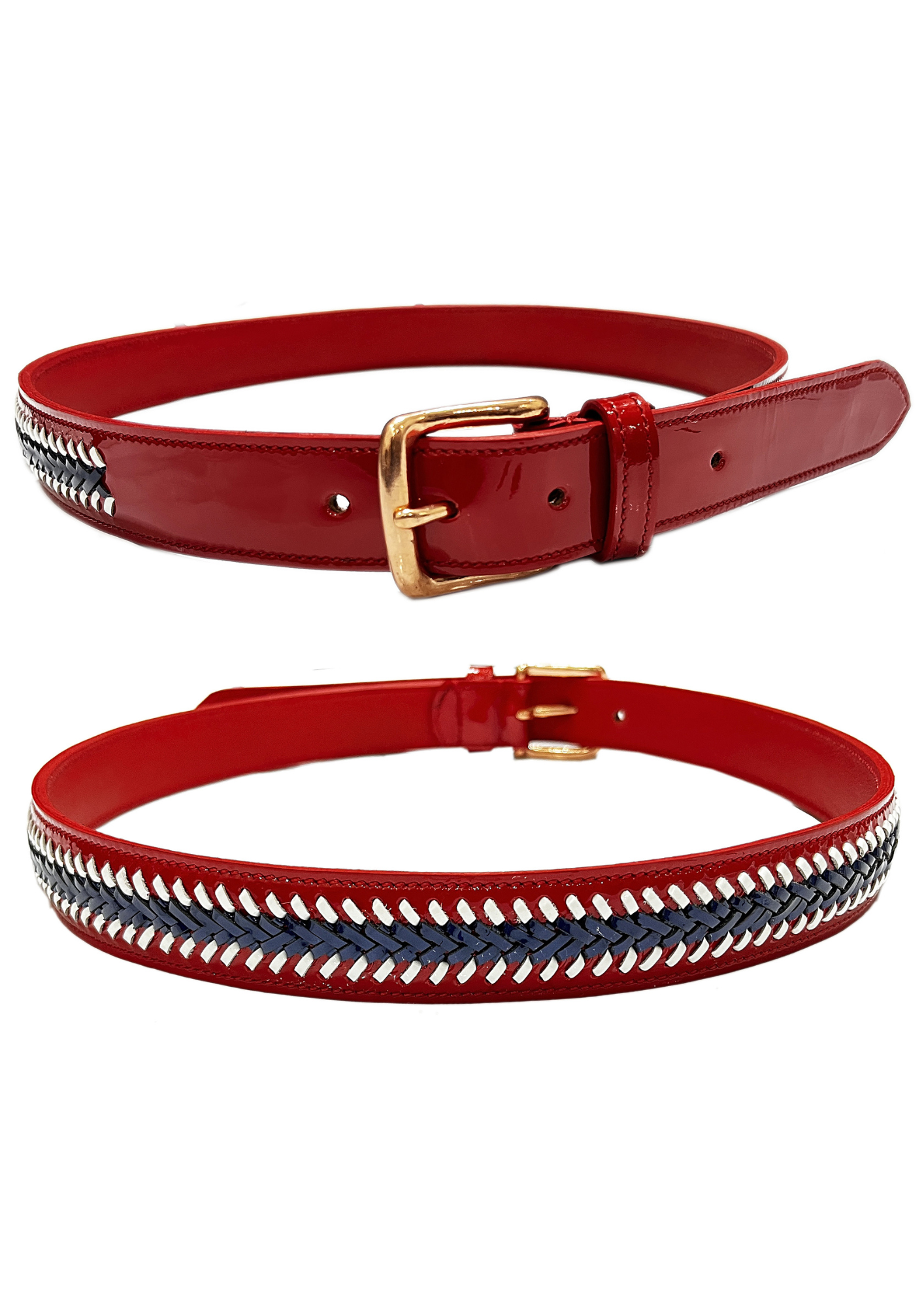 Red Patent Leather Woven Belt