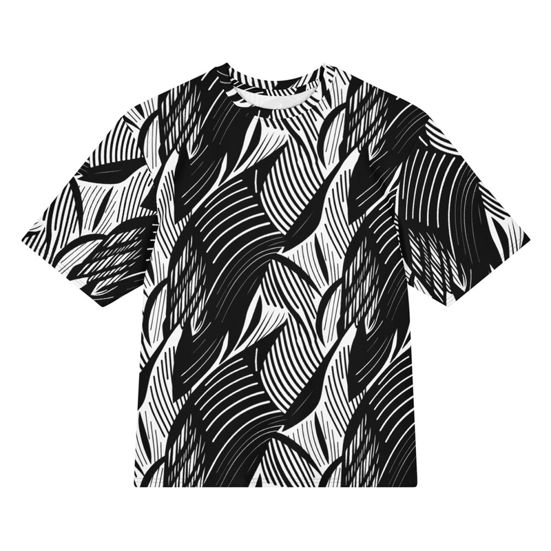 Monochrome Style Waves Oversized Cotton T-Shirt