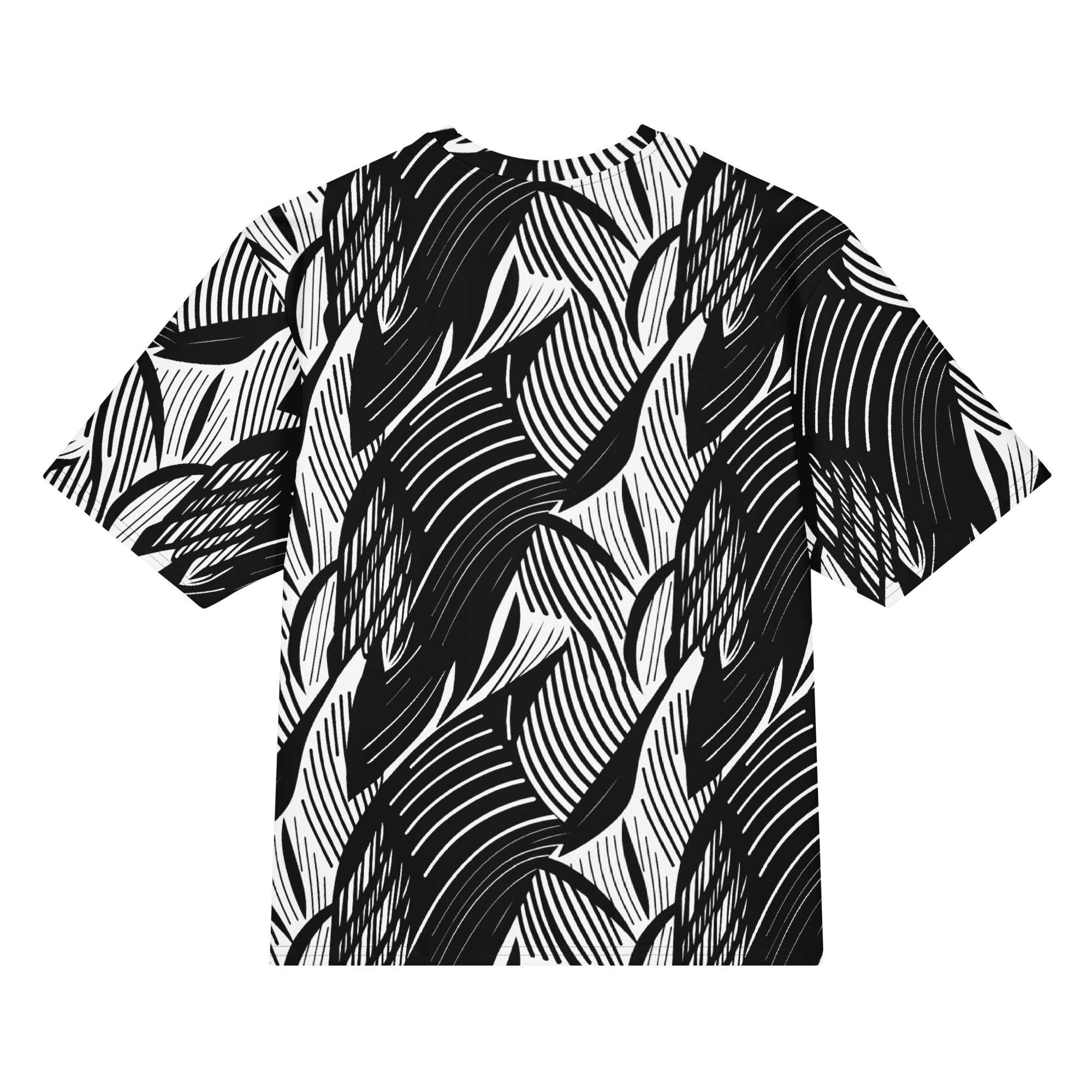 Monochrome Style Waves Oversized Cotton T-Shirt
