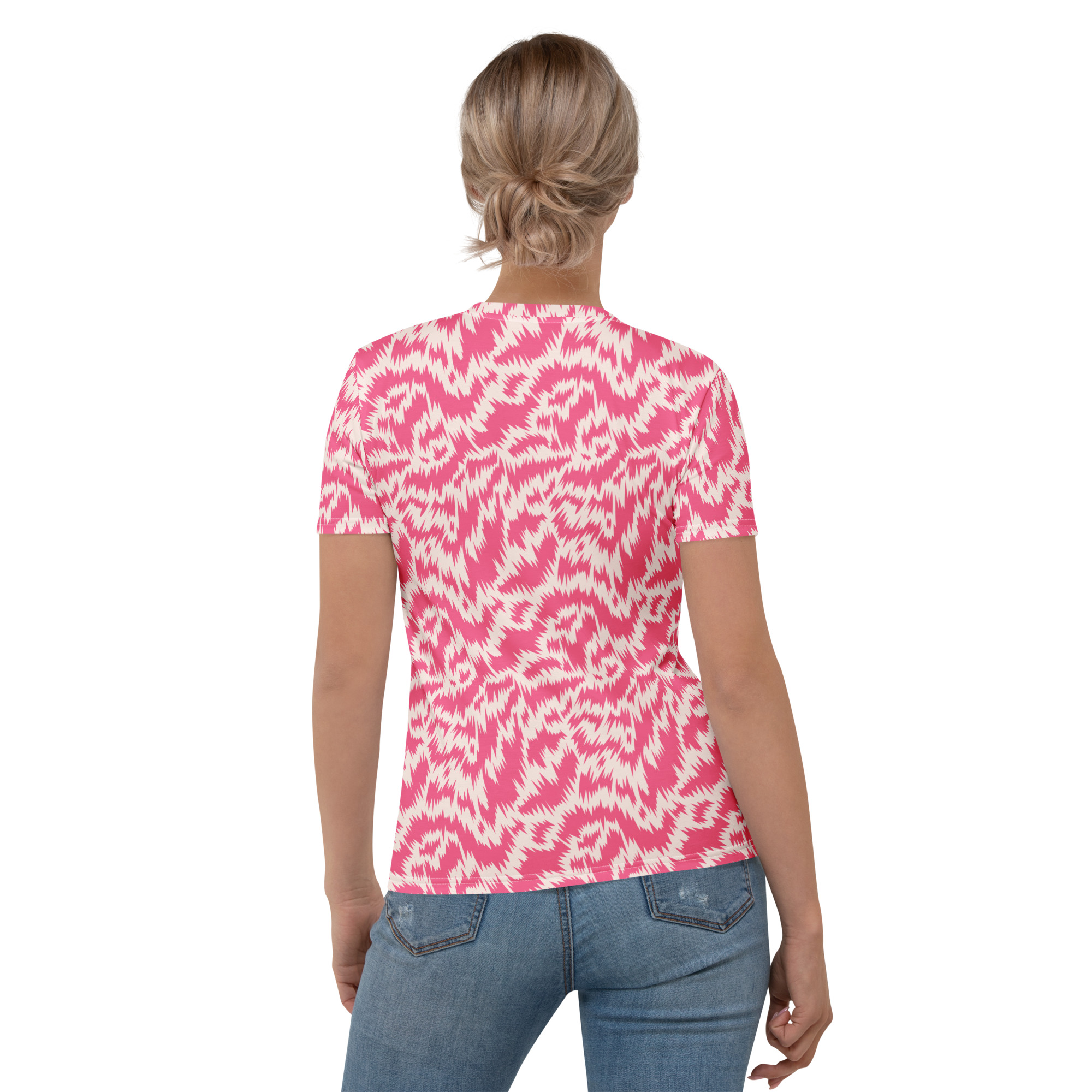 Pink Fur Tiger Print Women's Crew Neck T-Shirt