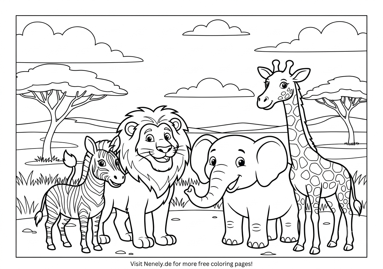 Safari Animals Coloring Page