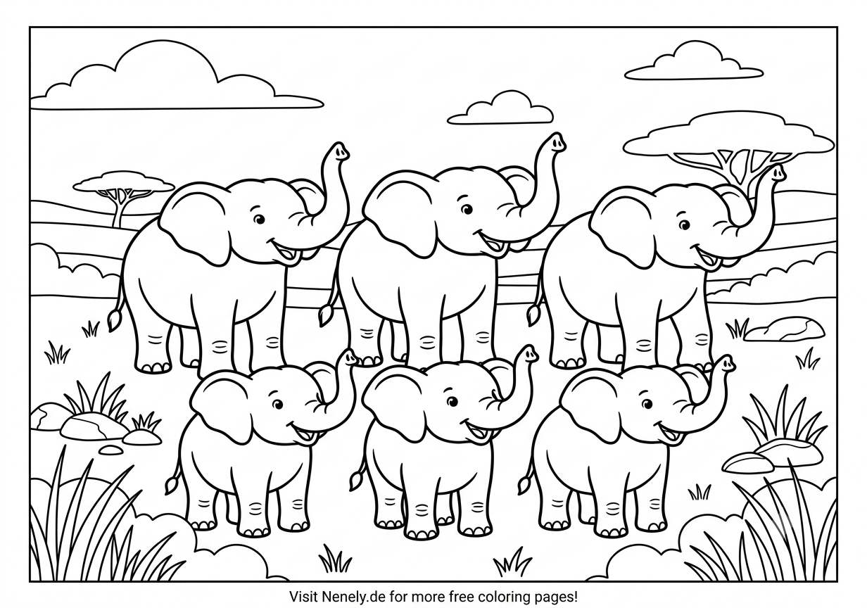Elephant Family Coloring Page