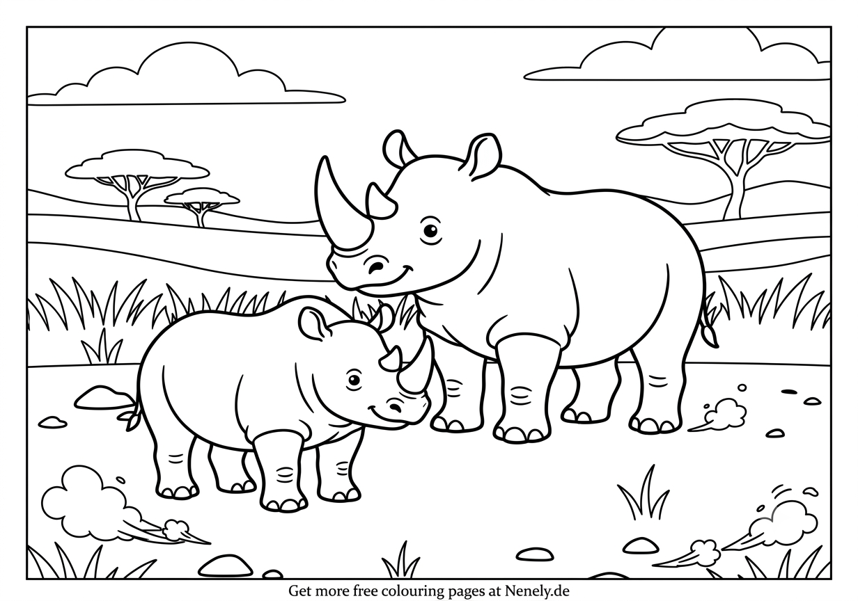 Rhino Family Coloring Page