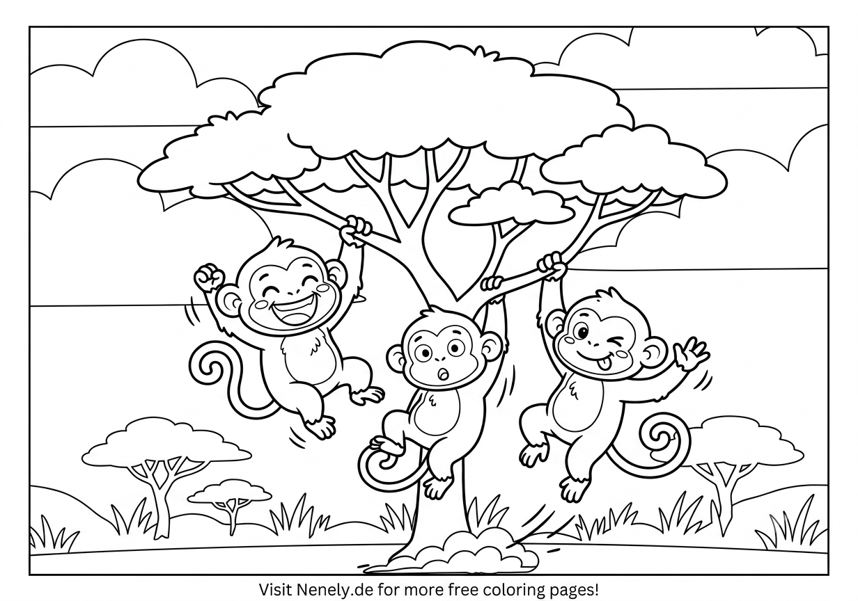 Jungle Monkeys Coloring Page