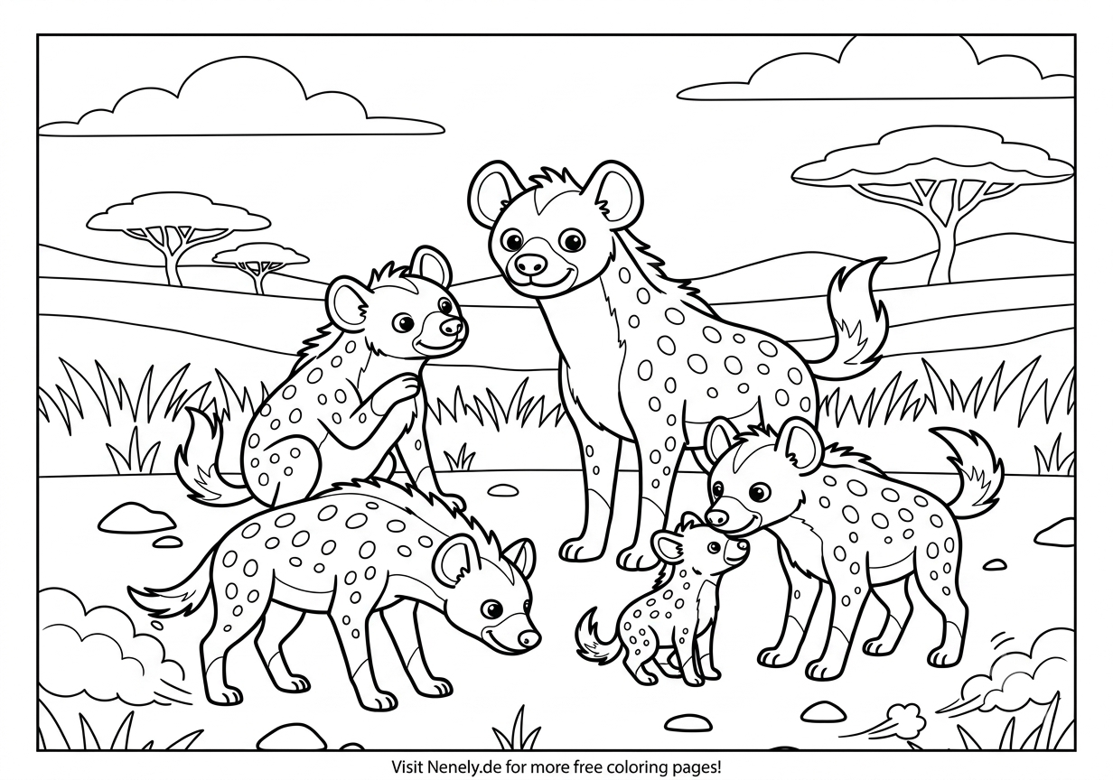 Hyena Family Coloring Page