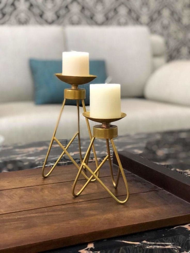 Modern Brass Candle Holders Set