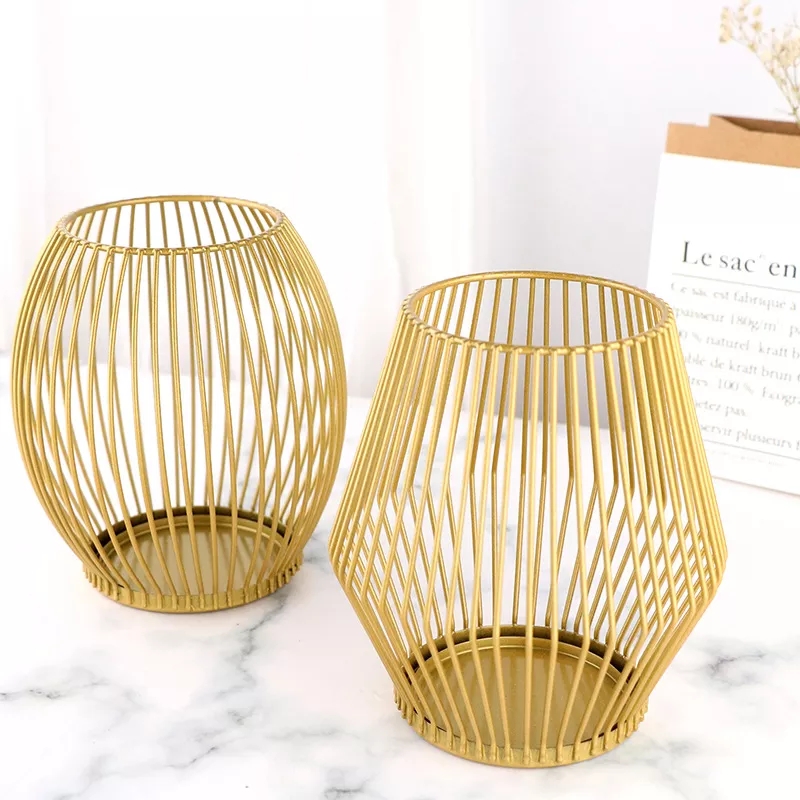 Gold Metal Decorative Candle Holder Set