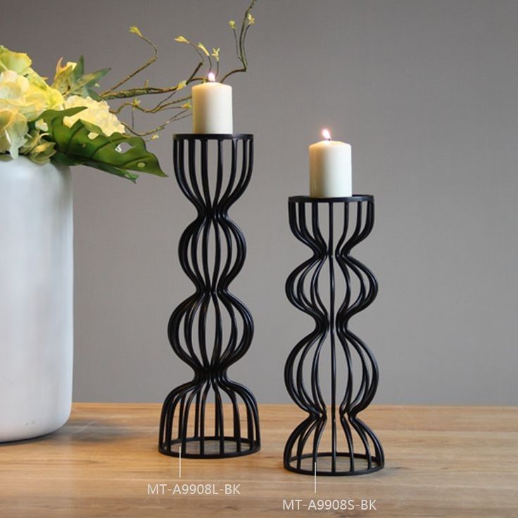 Modern Black Metal Candle Holders Set