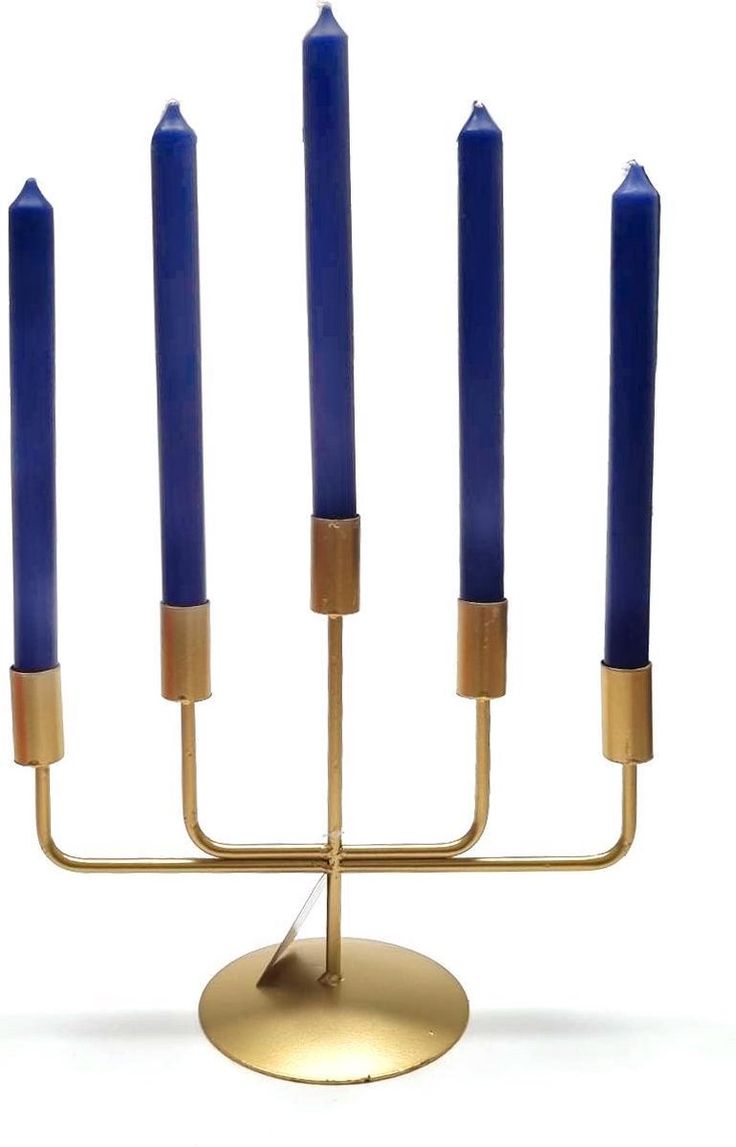 Gold Candle Holder with Blue Candles