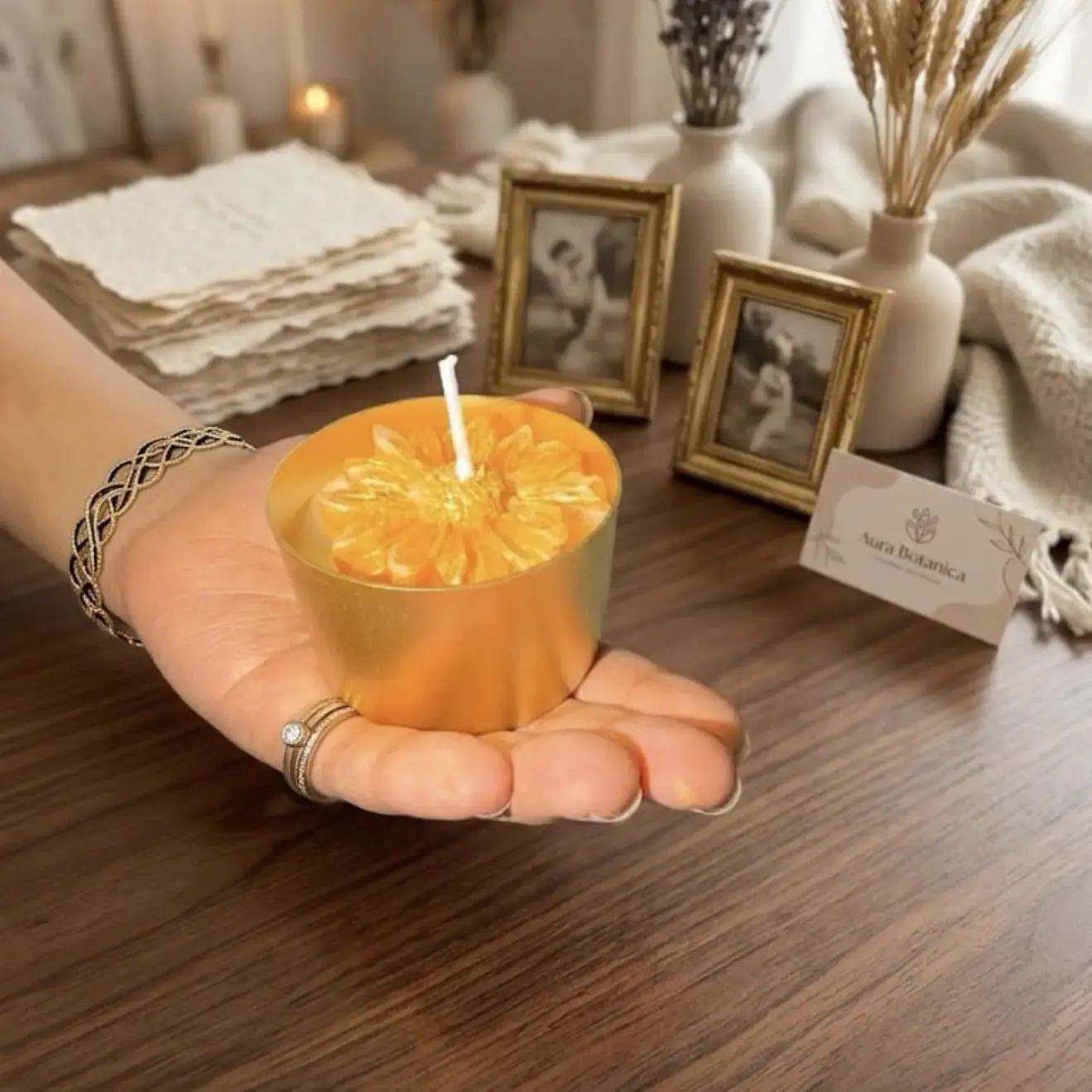 Golden Lotus Flower Candle Cup