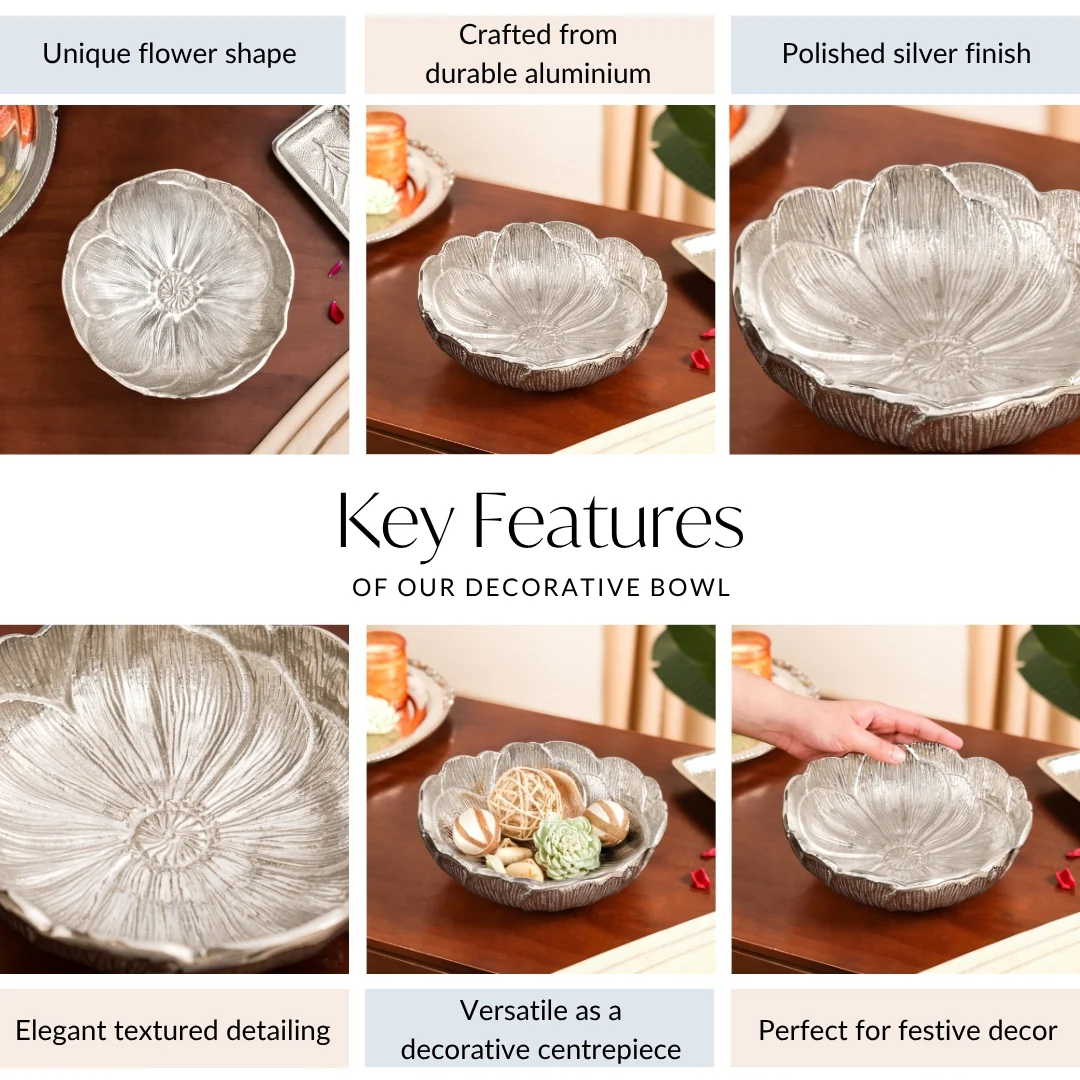 Silver Flower Decorative Bowl Urli