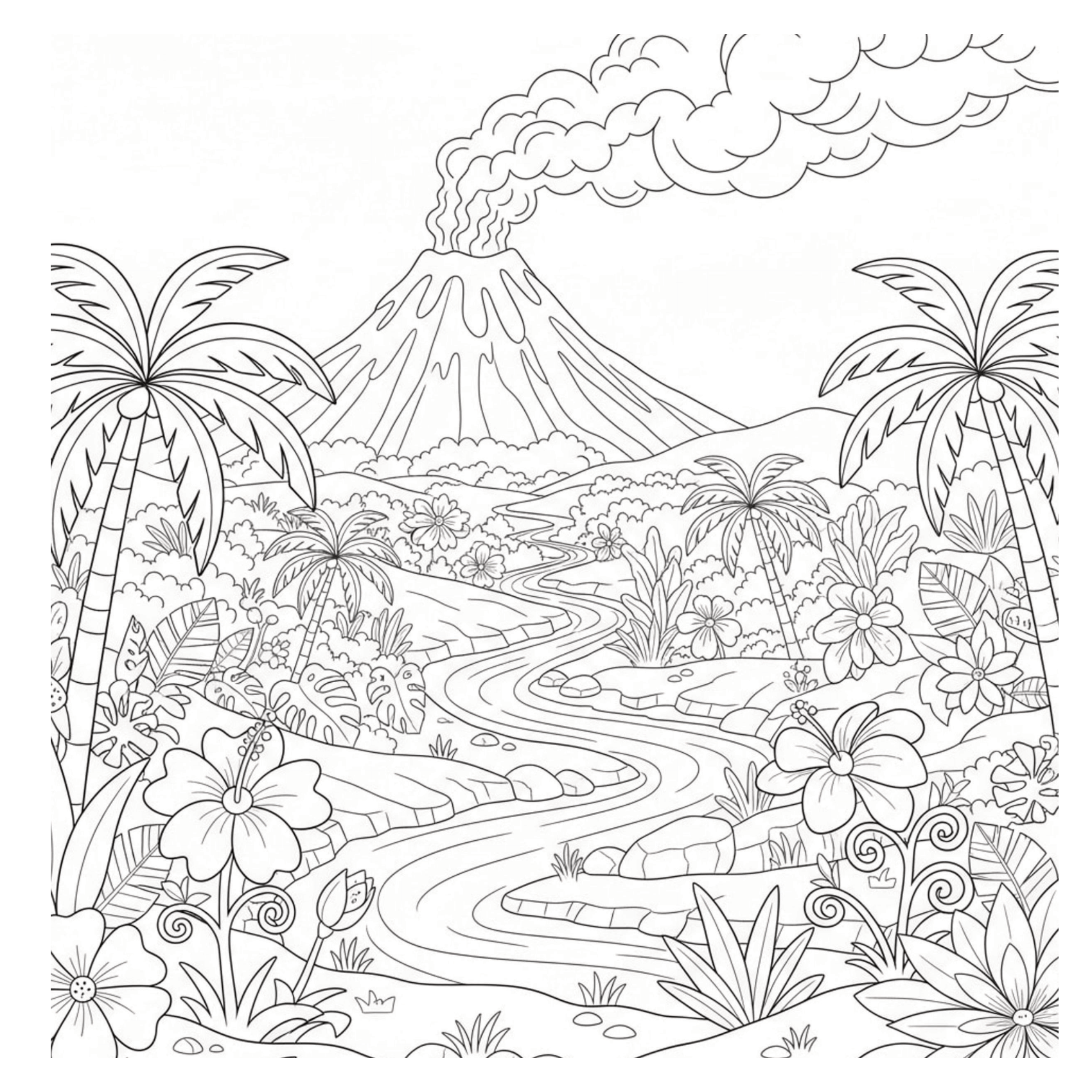 Volcano Paradise Coloring Page