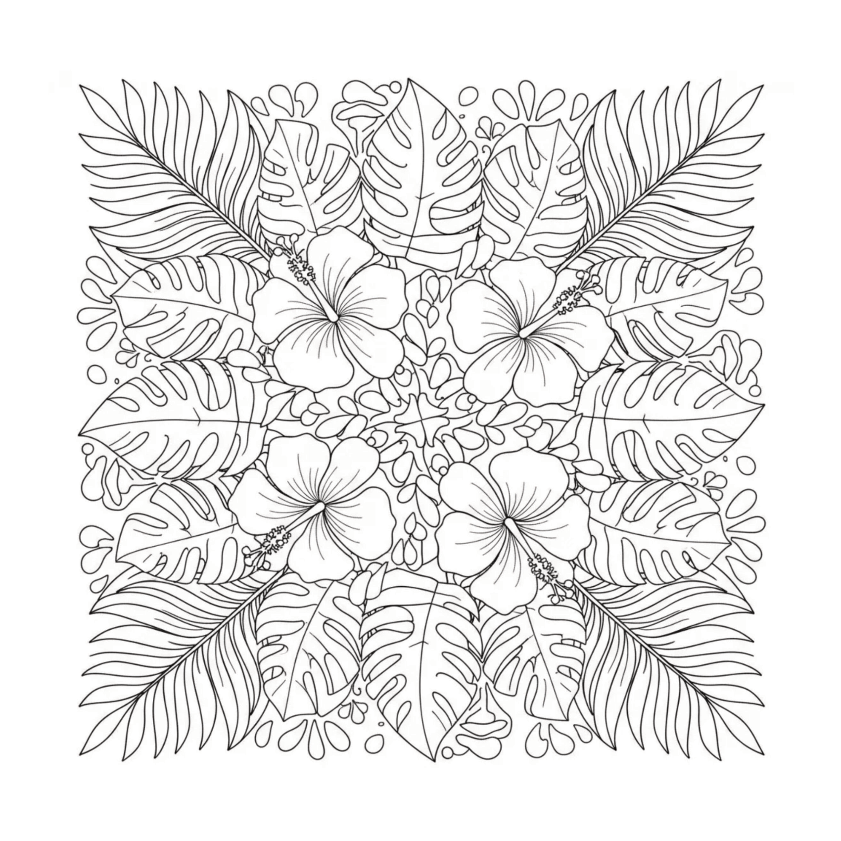 Tropical Floral Coloring Page