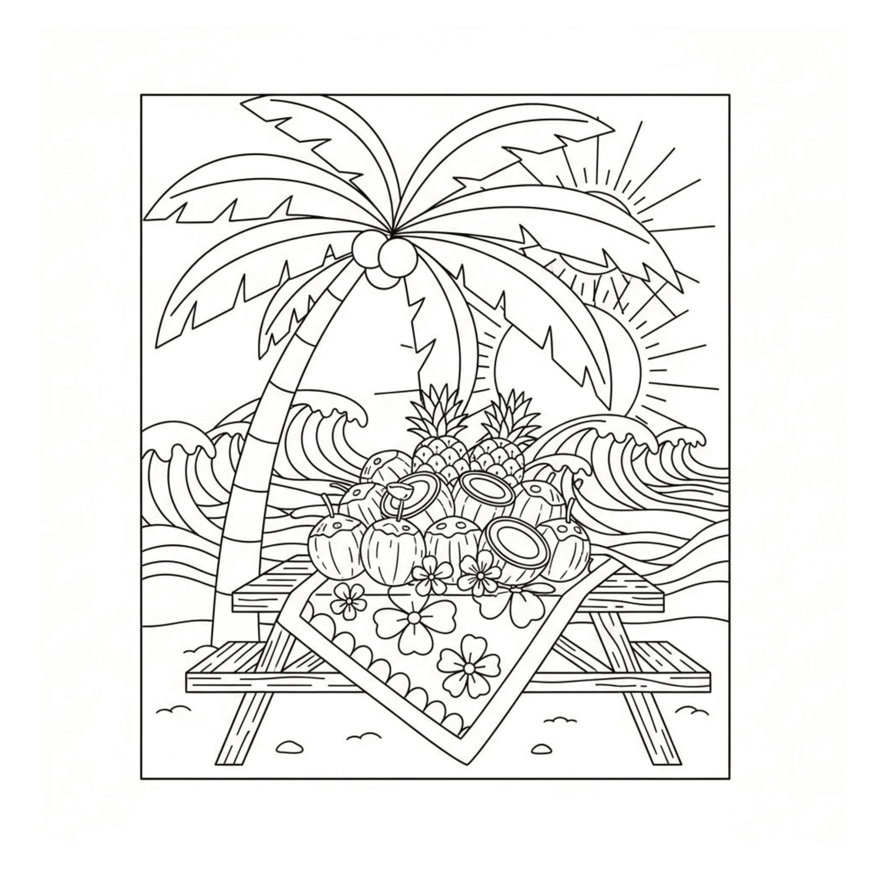 Tropical Picnic Coloring Page
