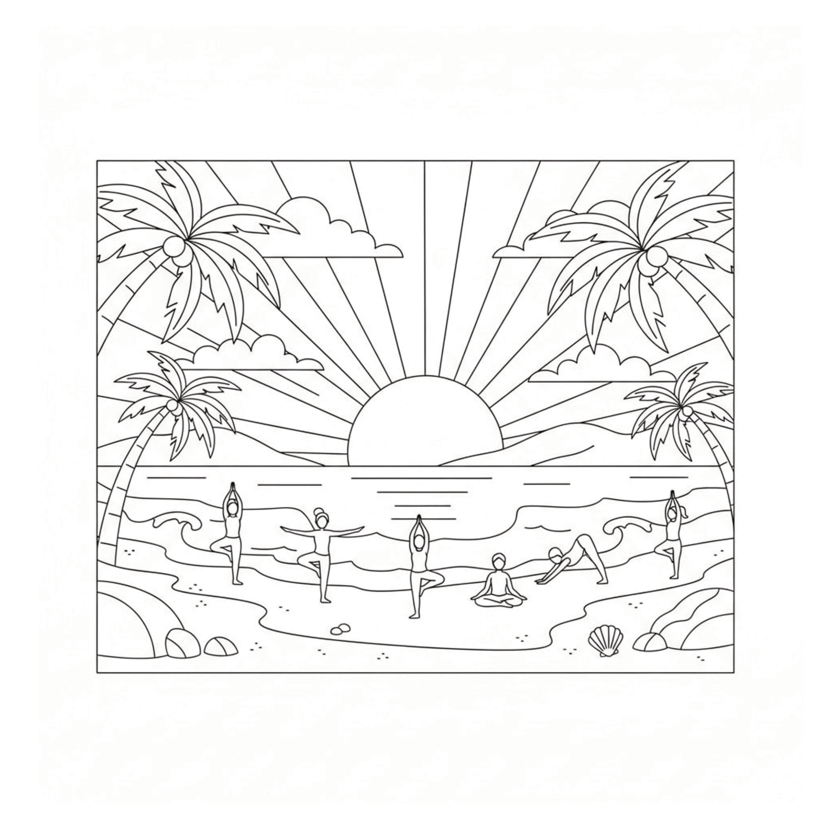 Beach Yoga Coloring Page
