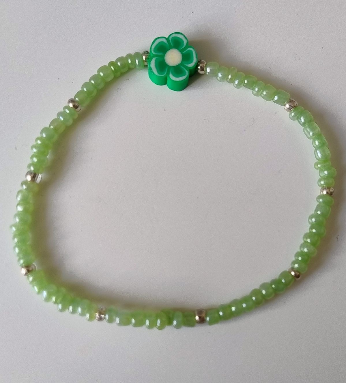 Green Beaded Flower Bracelet