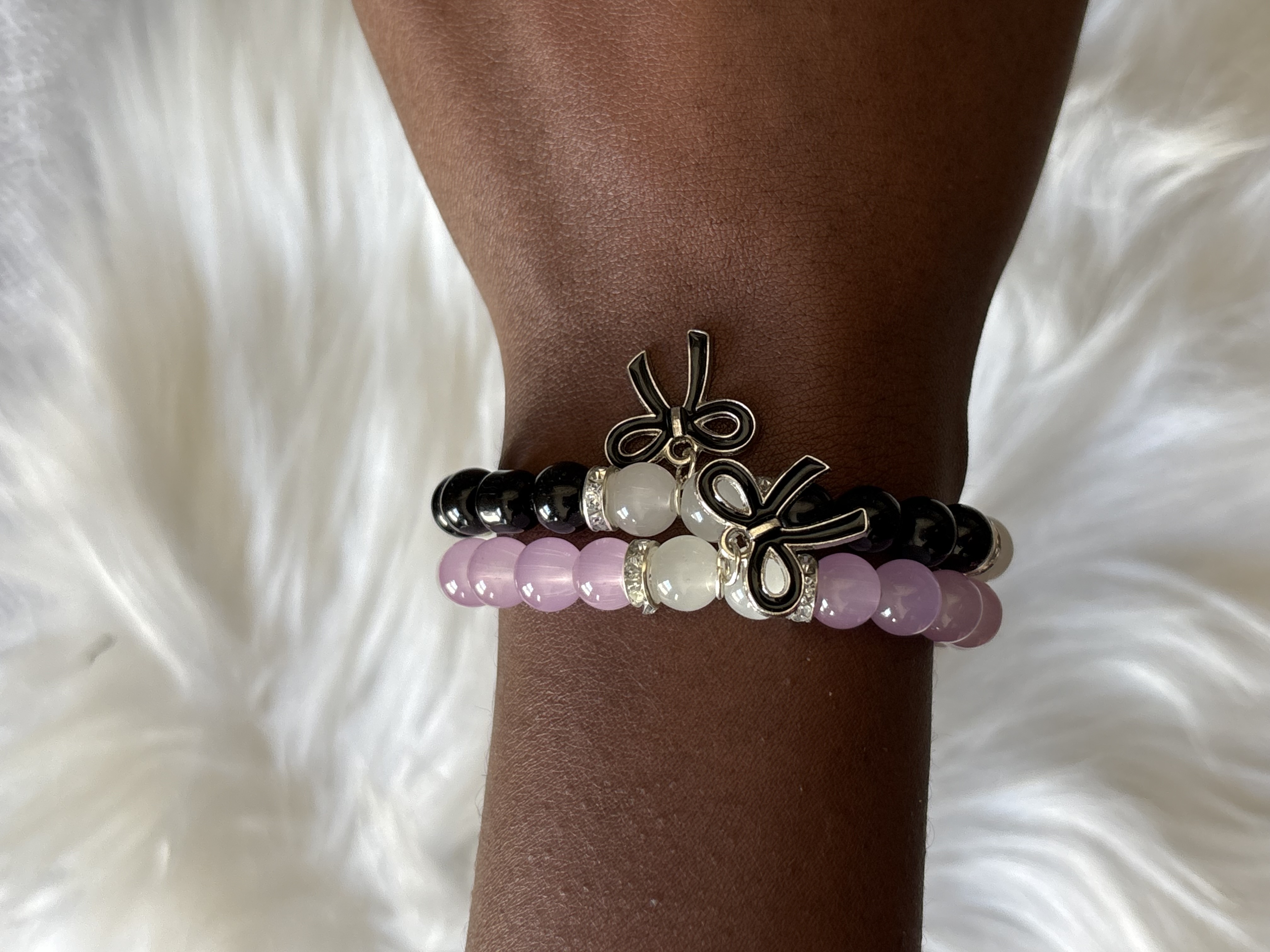 Bow Charm Beaded Bracelet Set