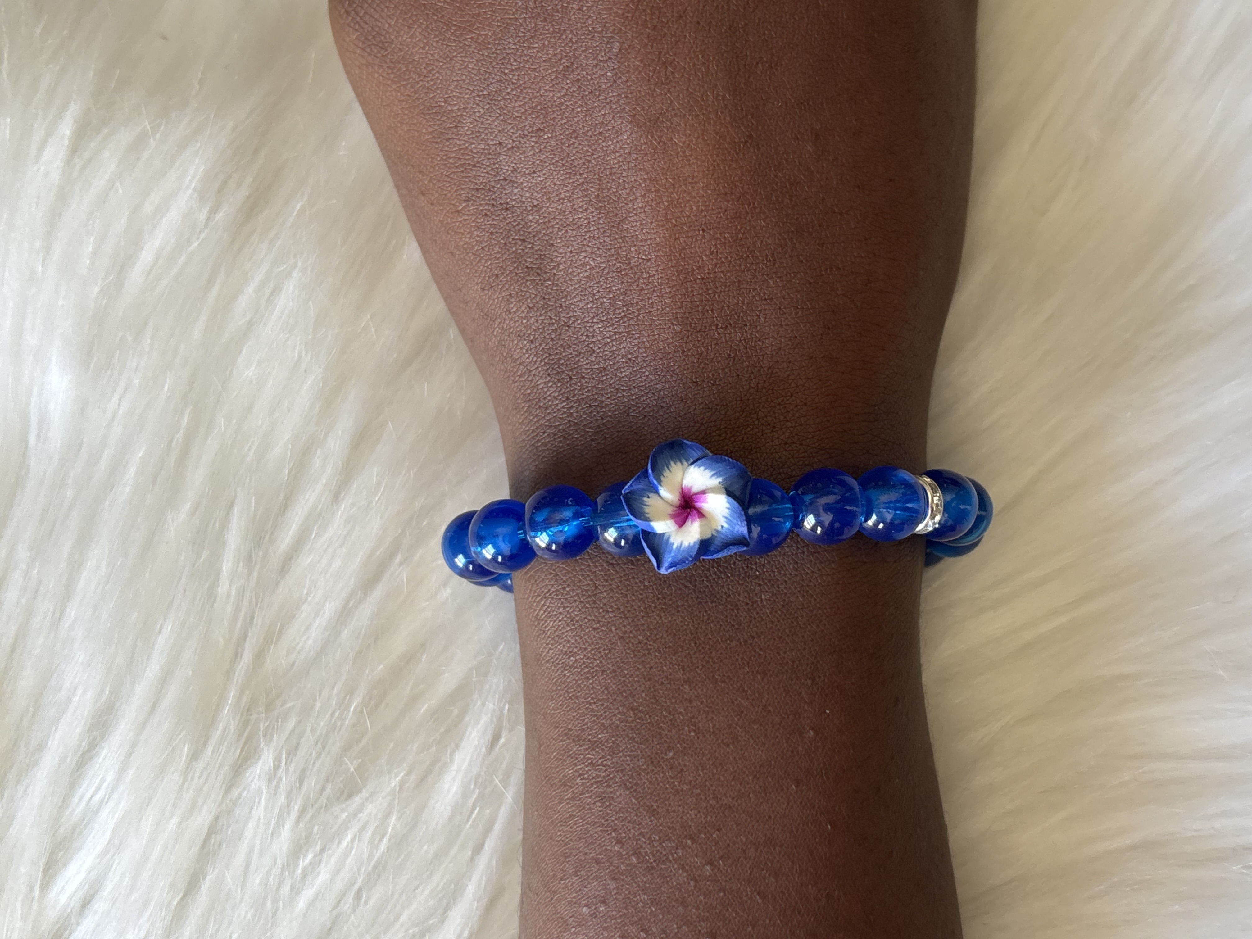 Blue Beaded Flower Bracelet