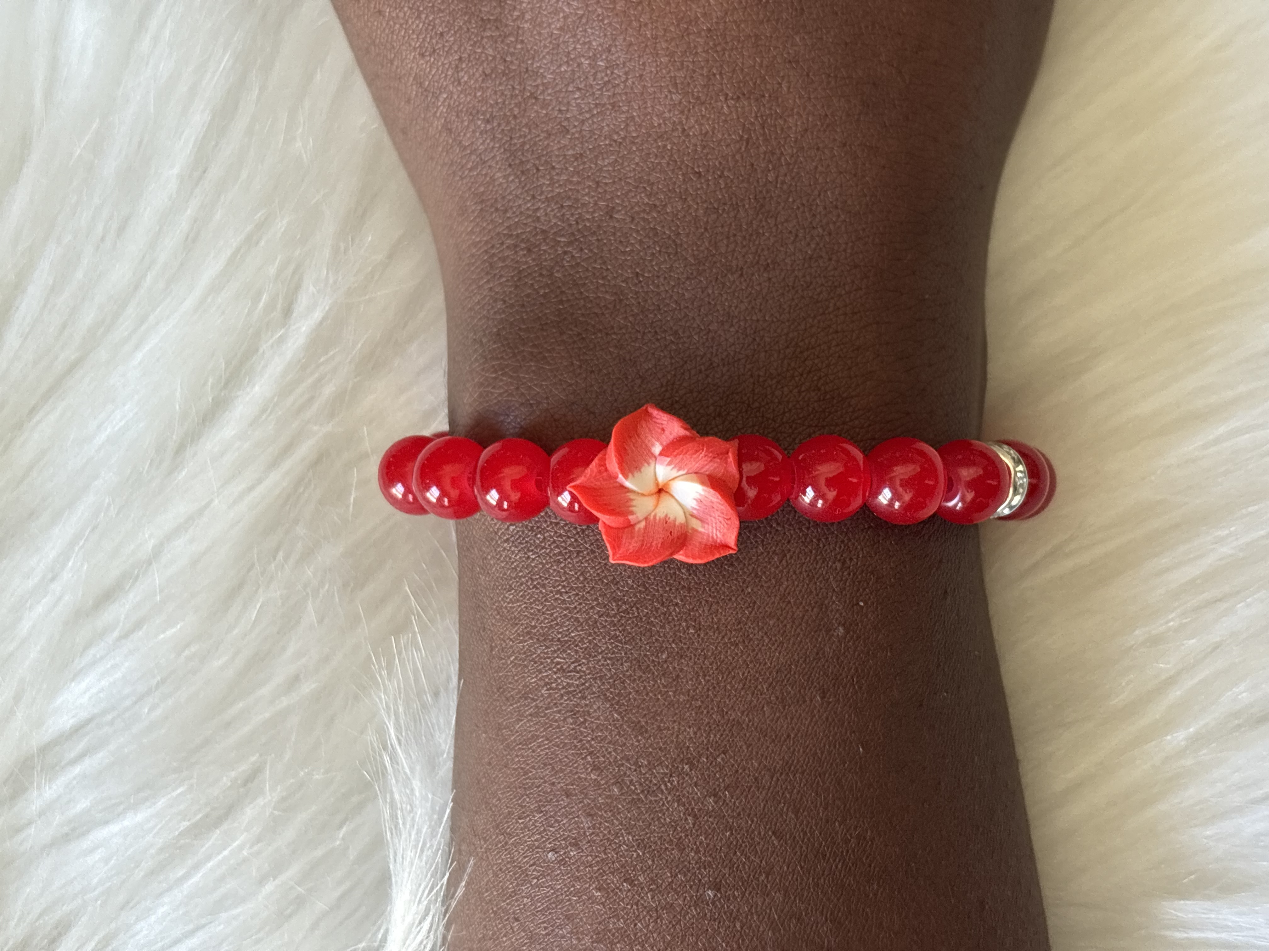 Red Beaded Flower Bracelet
