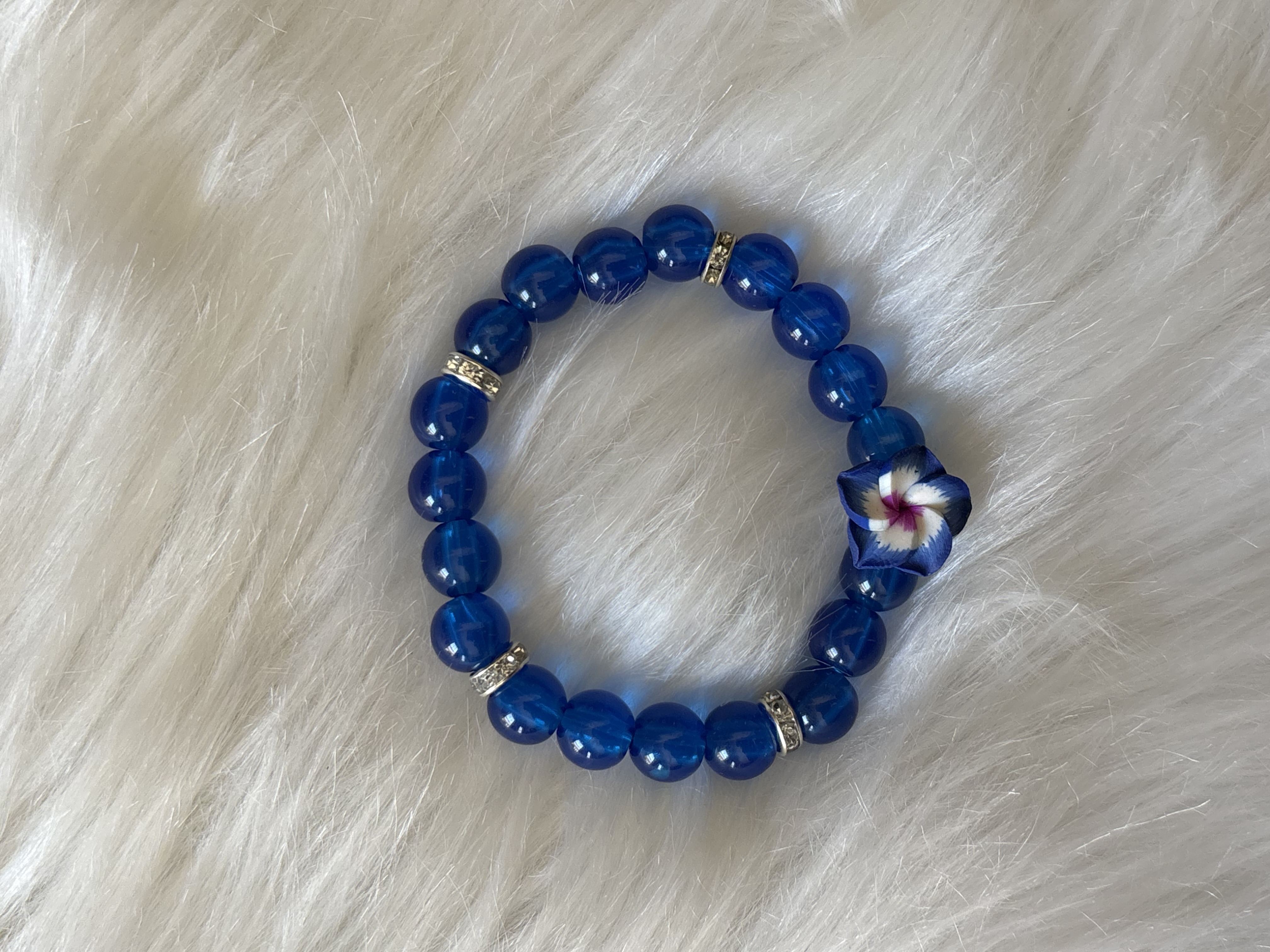 Blue Beaded Flower Bracelet