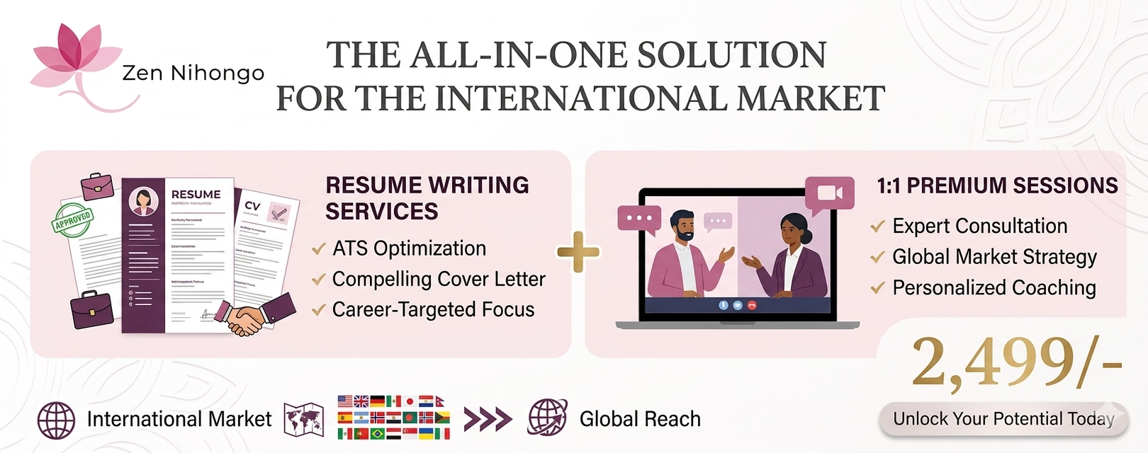 (Resume writing + 1:1 premium session together). Name it  The All-in-One Solution for the International Market with 2,499/-