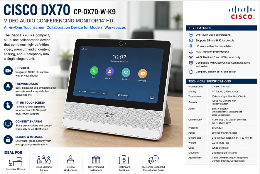 Cisco DX70 CP-DX70-W-K9 Video Conferencing System