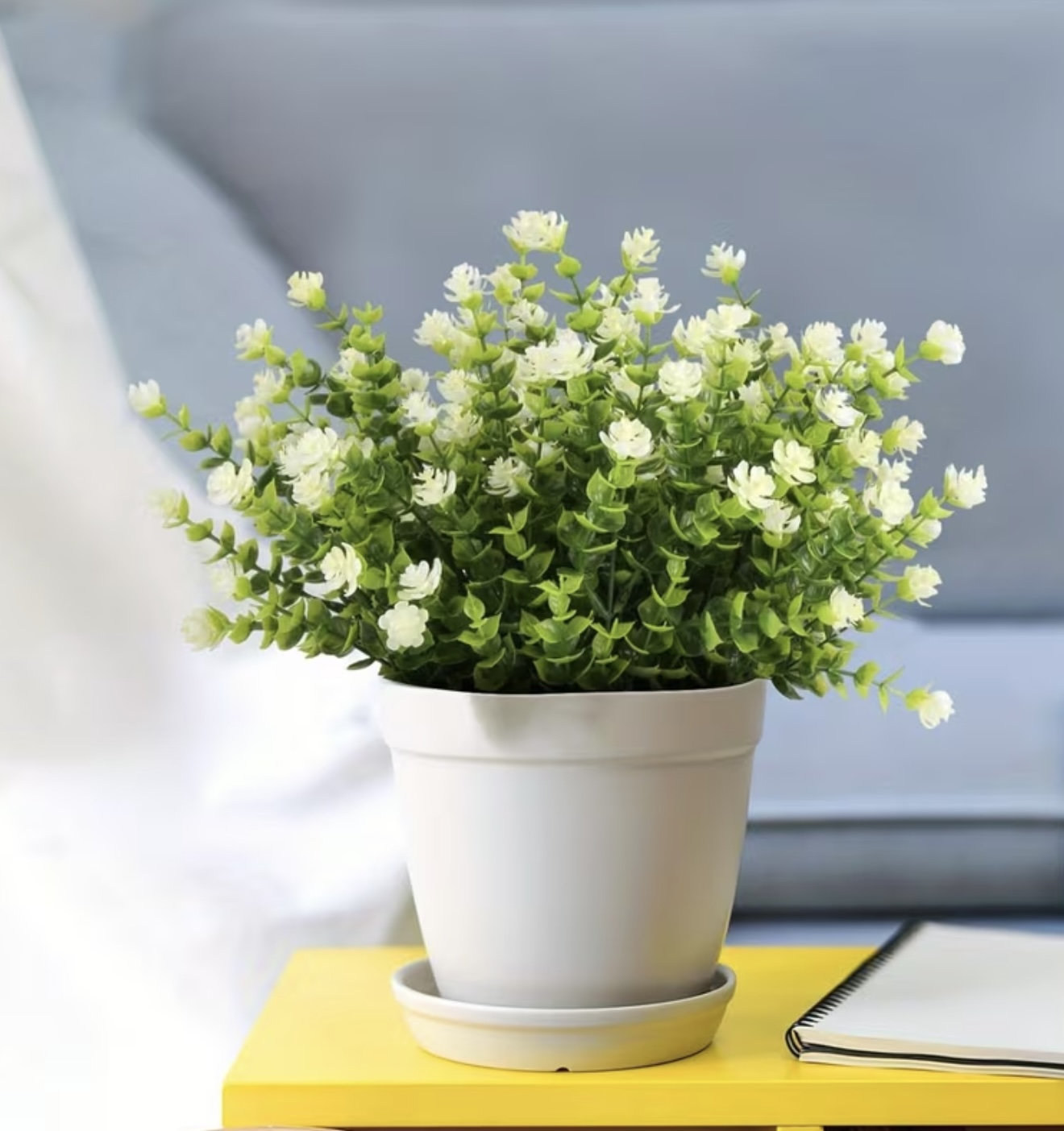 Artificial Eucalyptus Flowers with White Blossoms