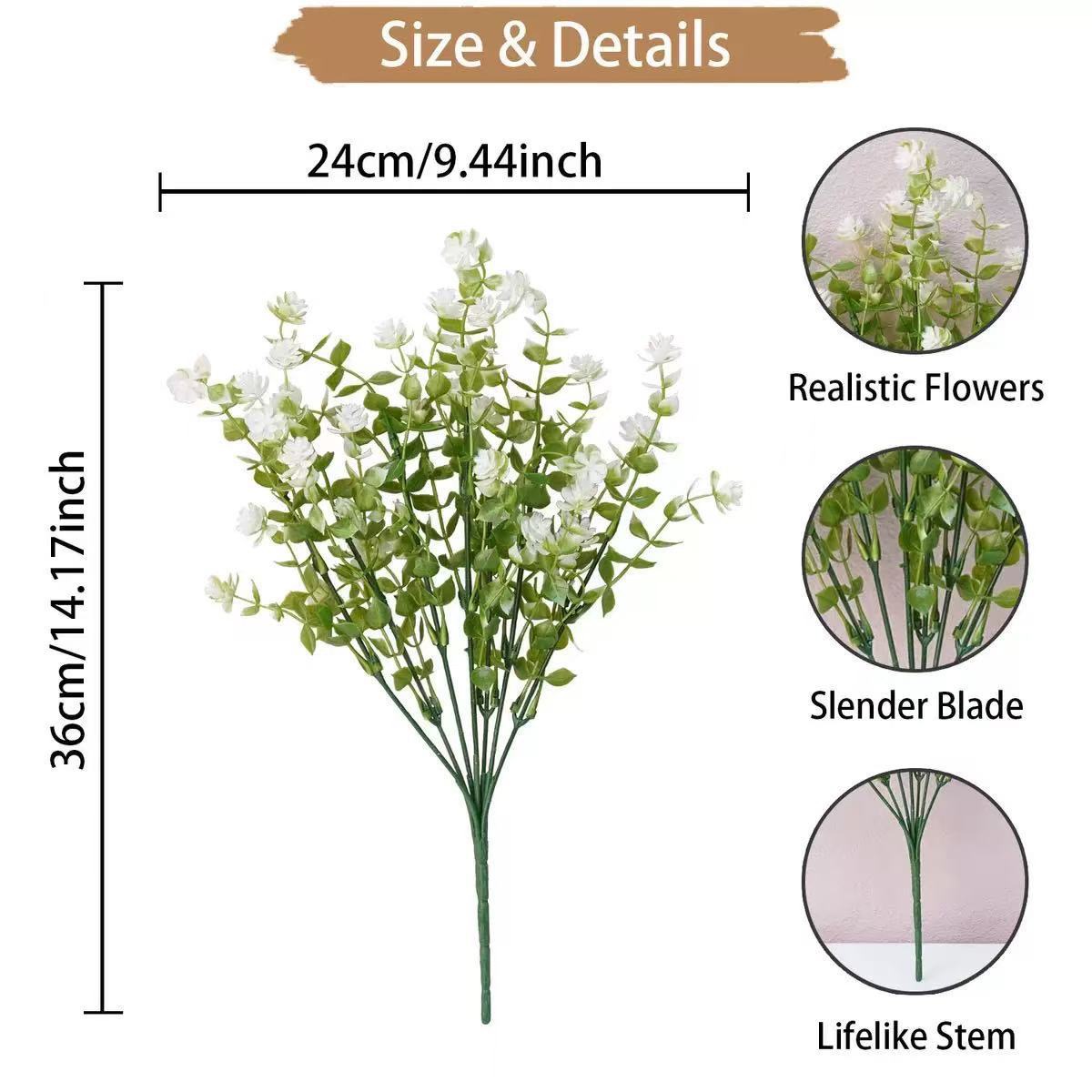 Artificial Eucalyptus Flowers with White Blossoms