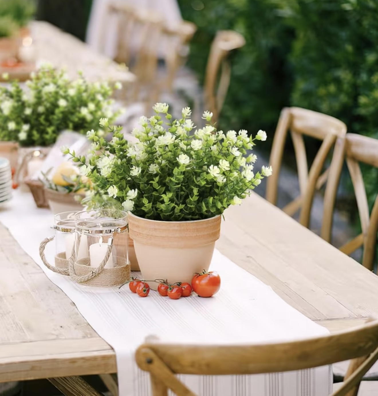 Artificial Eucalyptus Flowers with White Blossoms