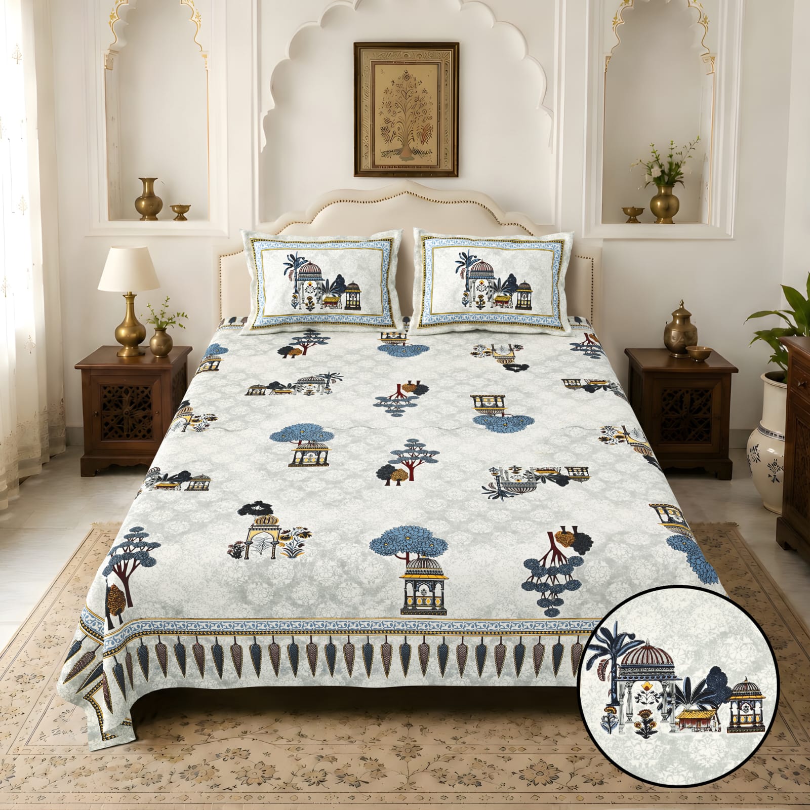 Jaipurio Amrita Mughal Garden Bedsheet (100x108)