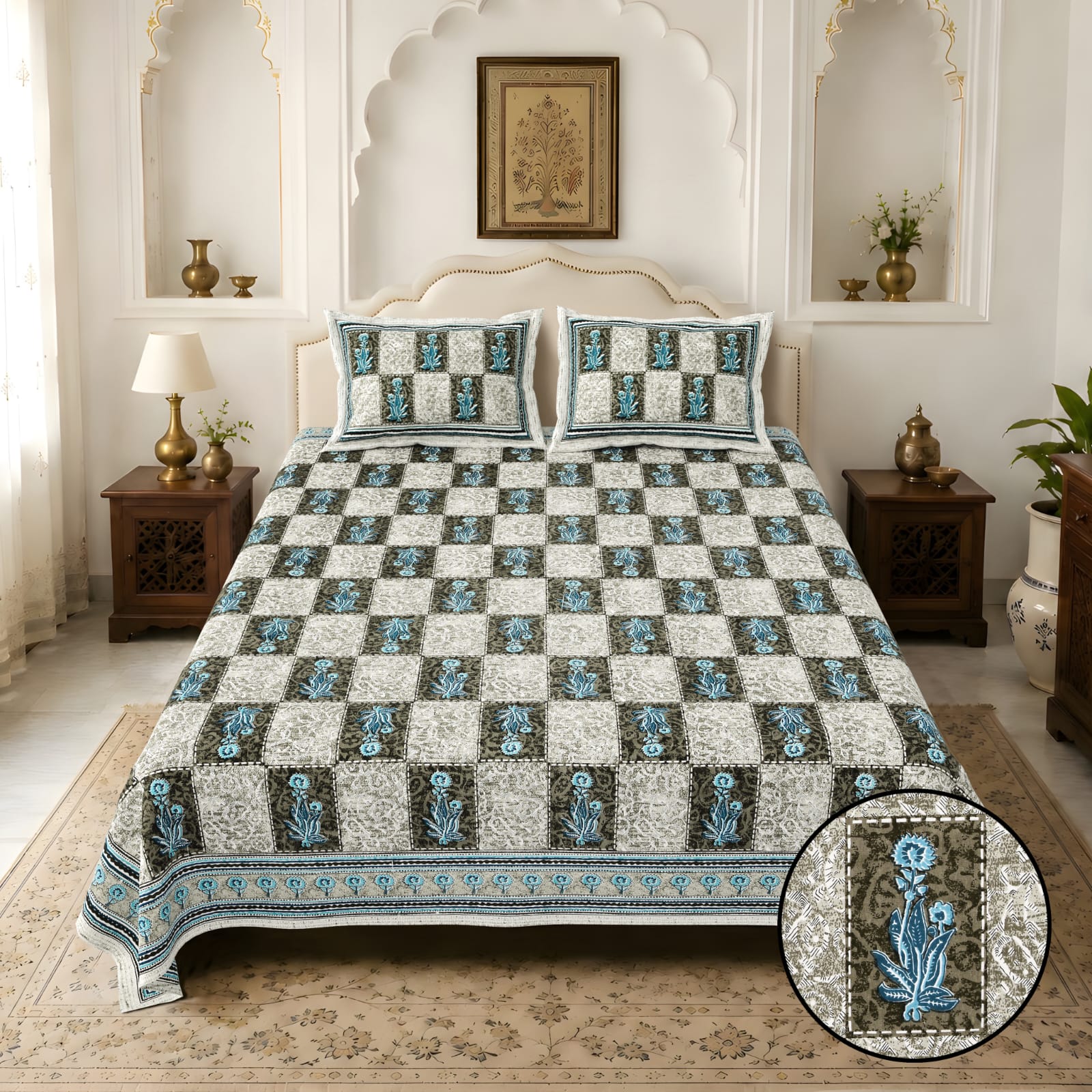Jaipurio Amrita Box Buta Bedsheet (100x108)