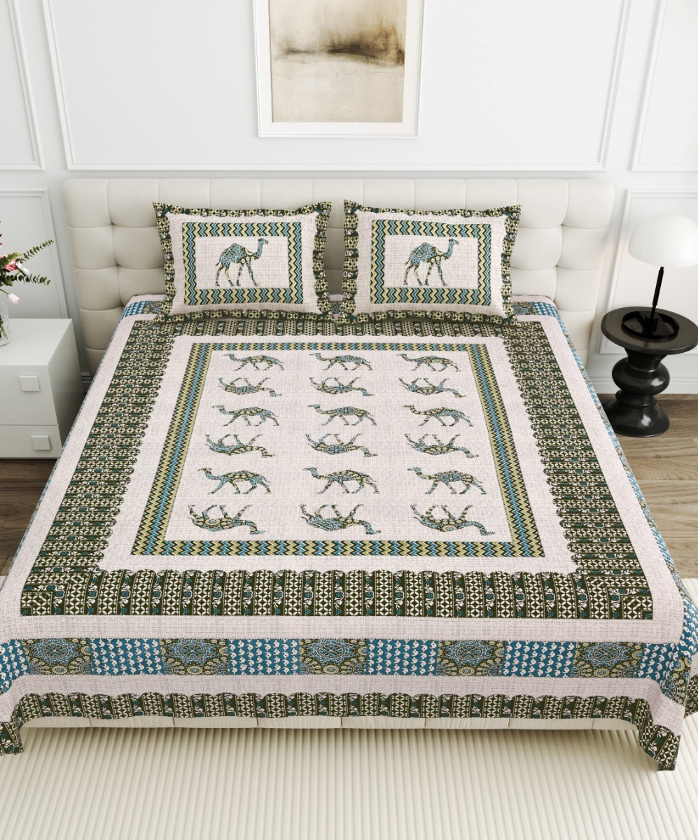 Jaipurio Gangaur Camel Print Bedsheet (95x108)