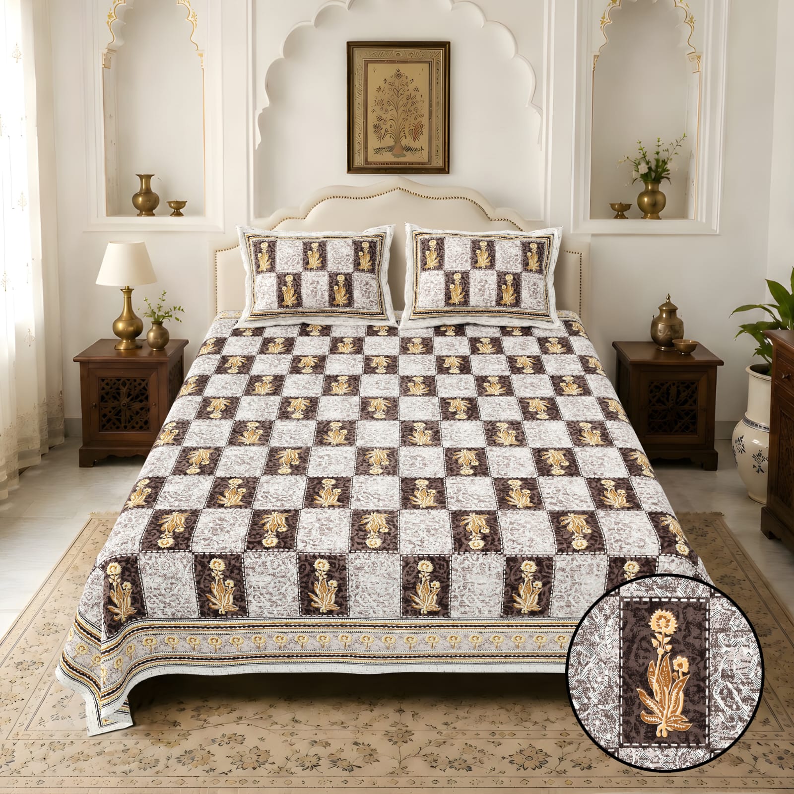 Jaipurio Amrita Box Buta Bedsheet (100x108)