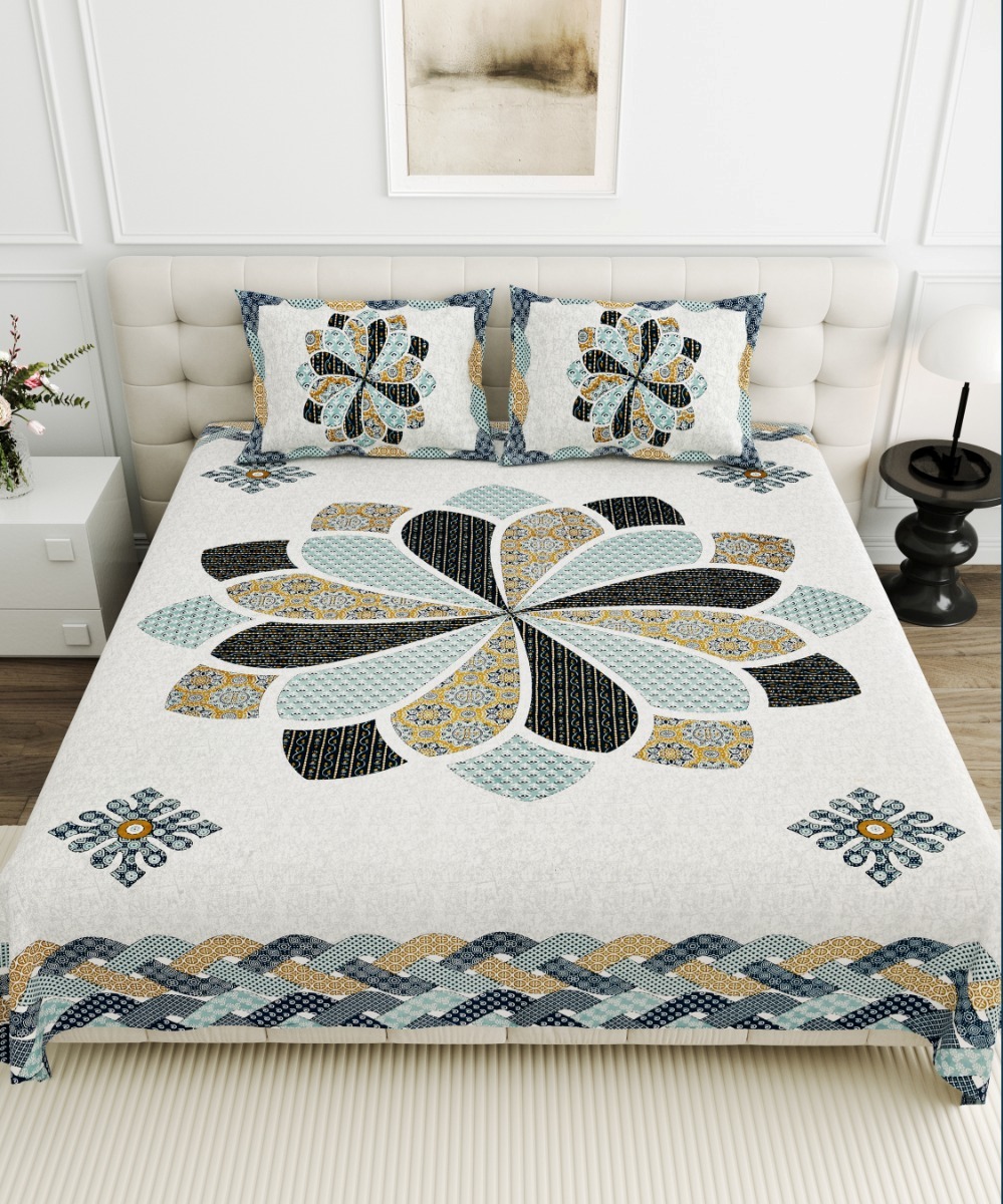 Jaipurio Gangaur Geometric Pinwheel Bedsheet (95x108)