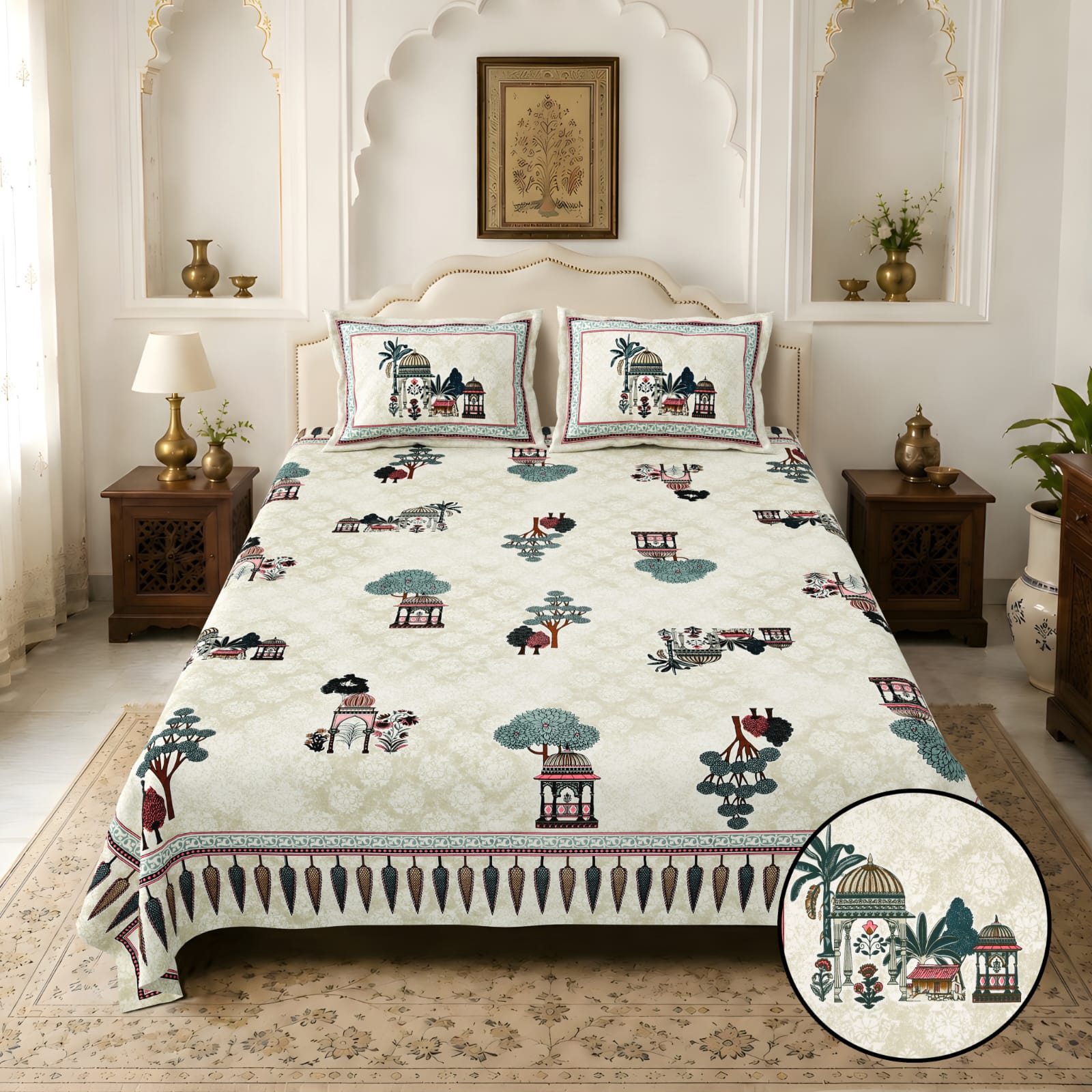 Jaipurio Amrita Mughal Garden Bedsheet (100x108)