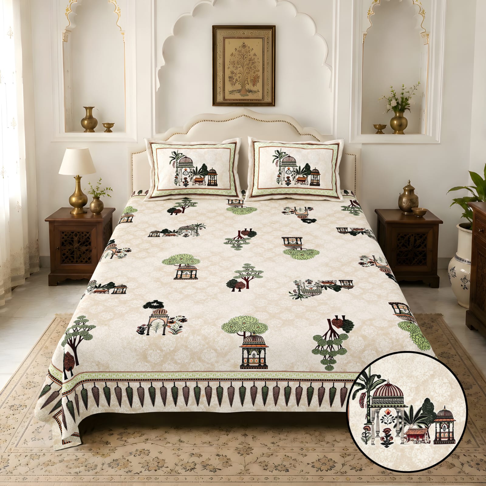 Jaipurio Amrita Mughal Garden Bedsheet (100x108)