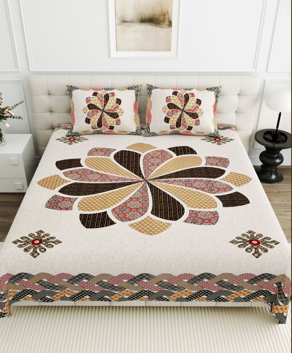 Jaipurio Gangaur Geometric Pinwheel Bedsheet (95x108)