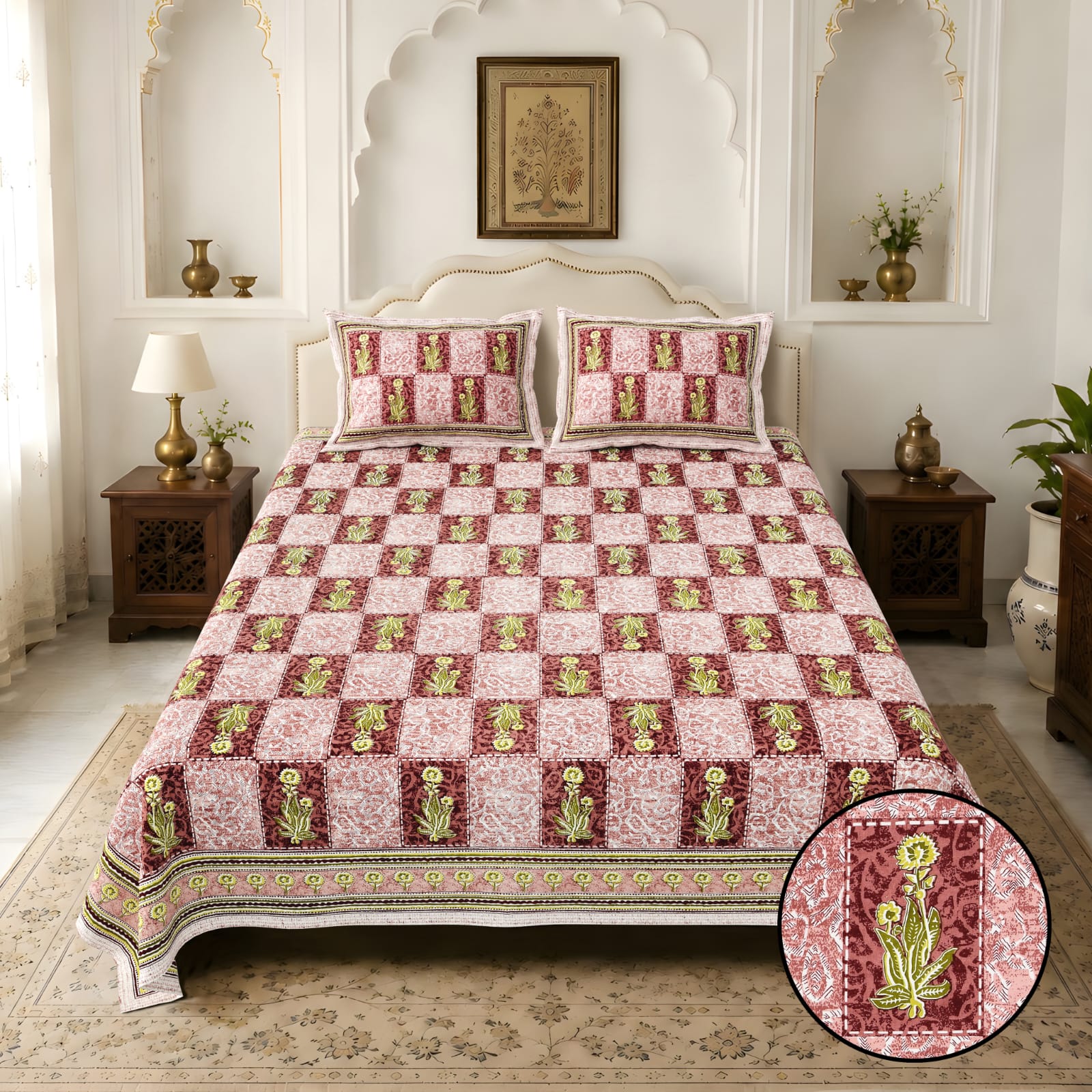 Jaipurio Amrita Box Buta Bedsheet (100x108)
