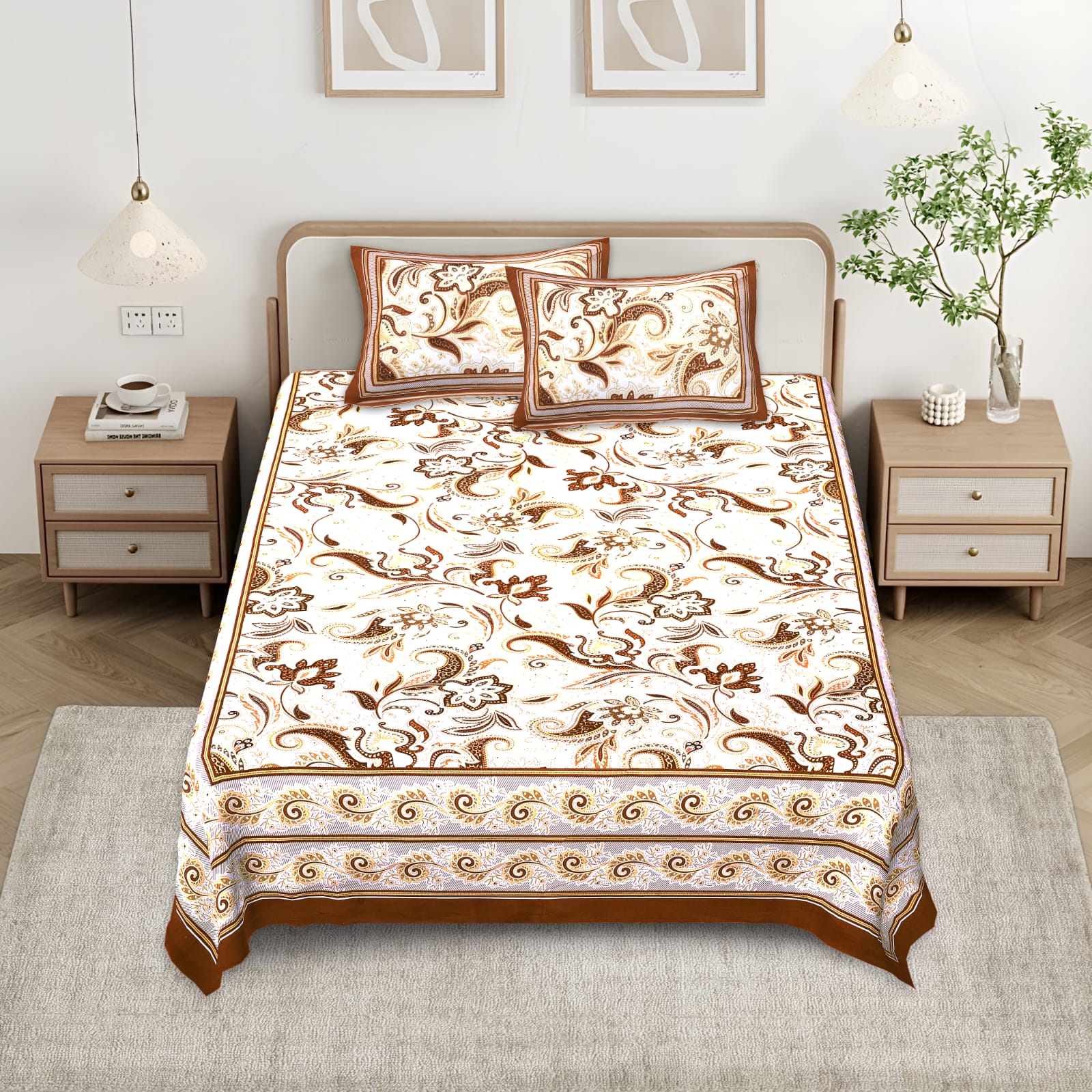 Booty Prints Sanganeri Floral Paisley Medium Bed Bedsheet (70x100)