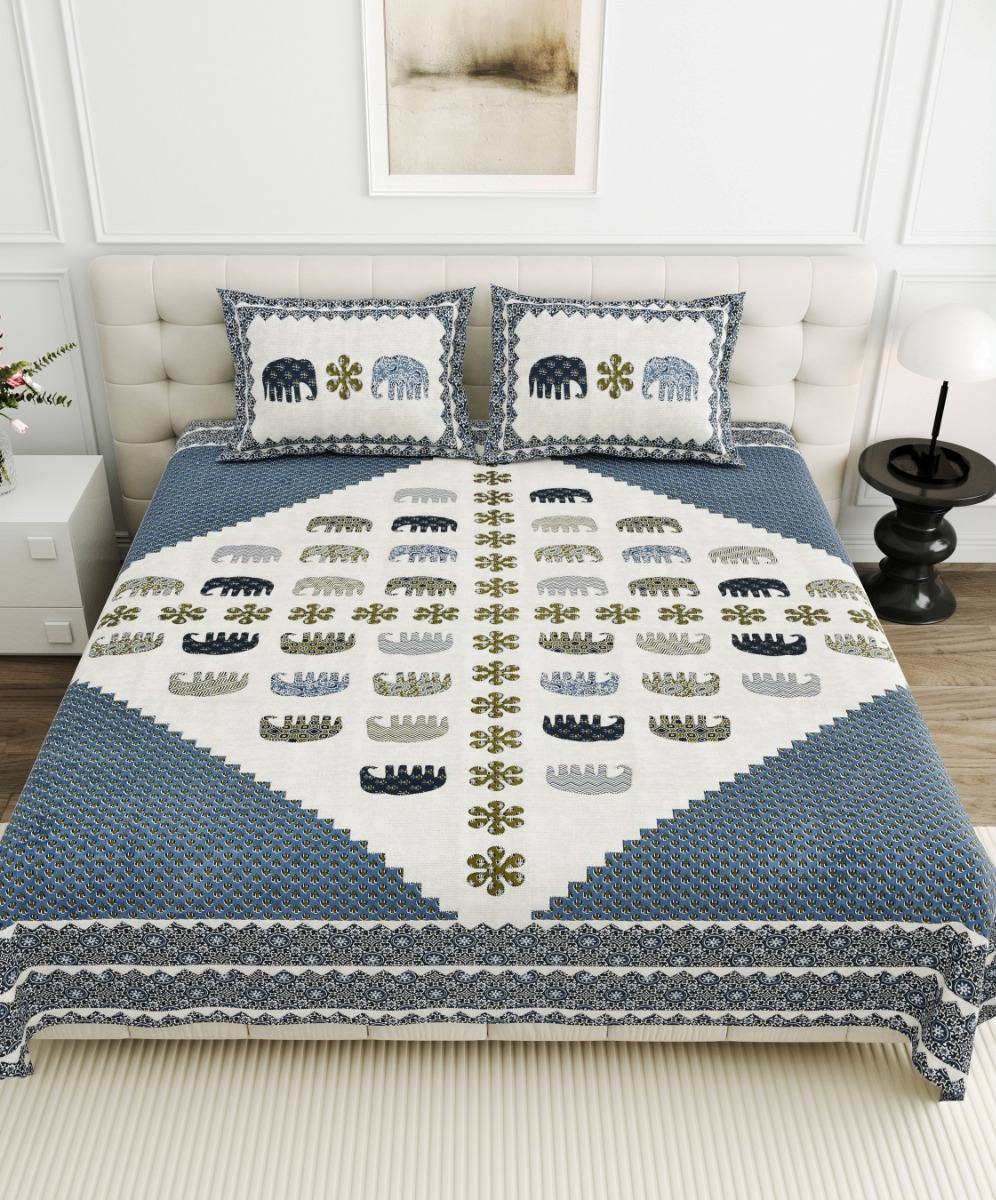 Jaipurio Gangaur Royal Elephant Patch Bedsheet (95x108)