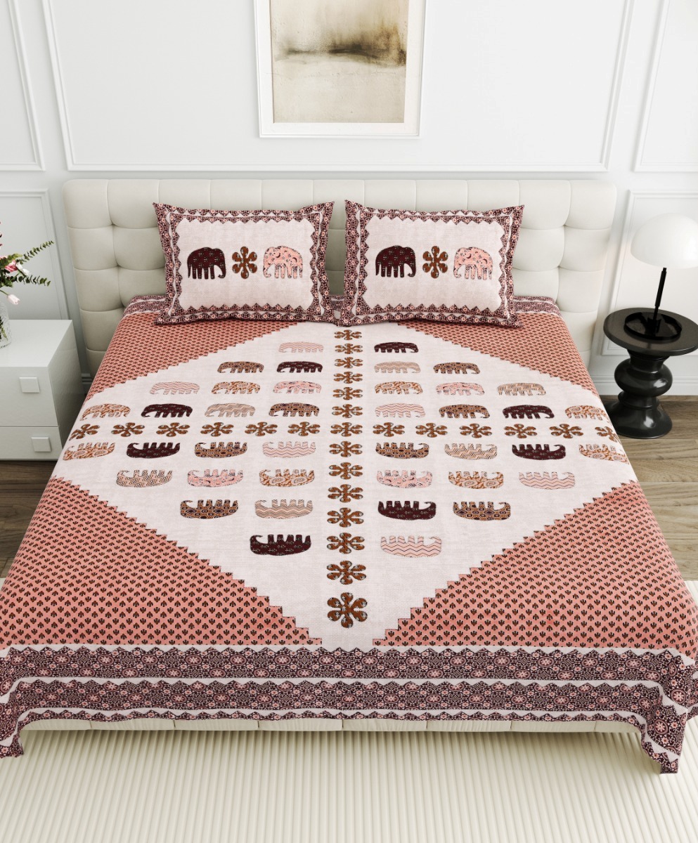 Jaipurio Gangaur Royal Elephant Patch Bedsheet (95x108)