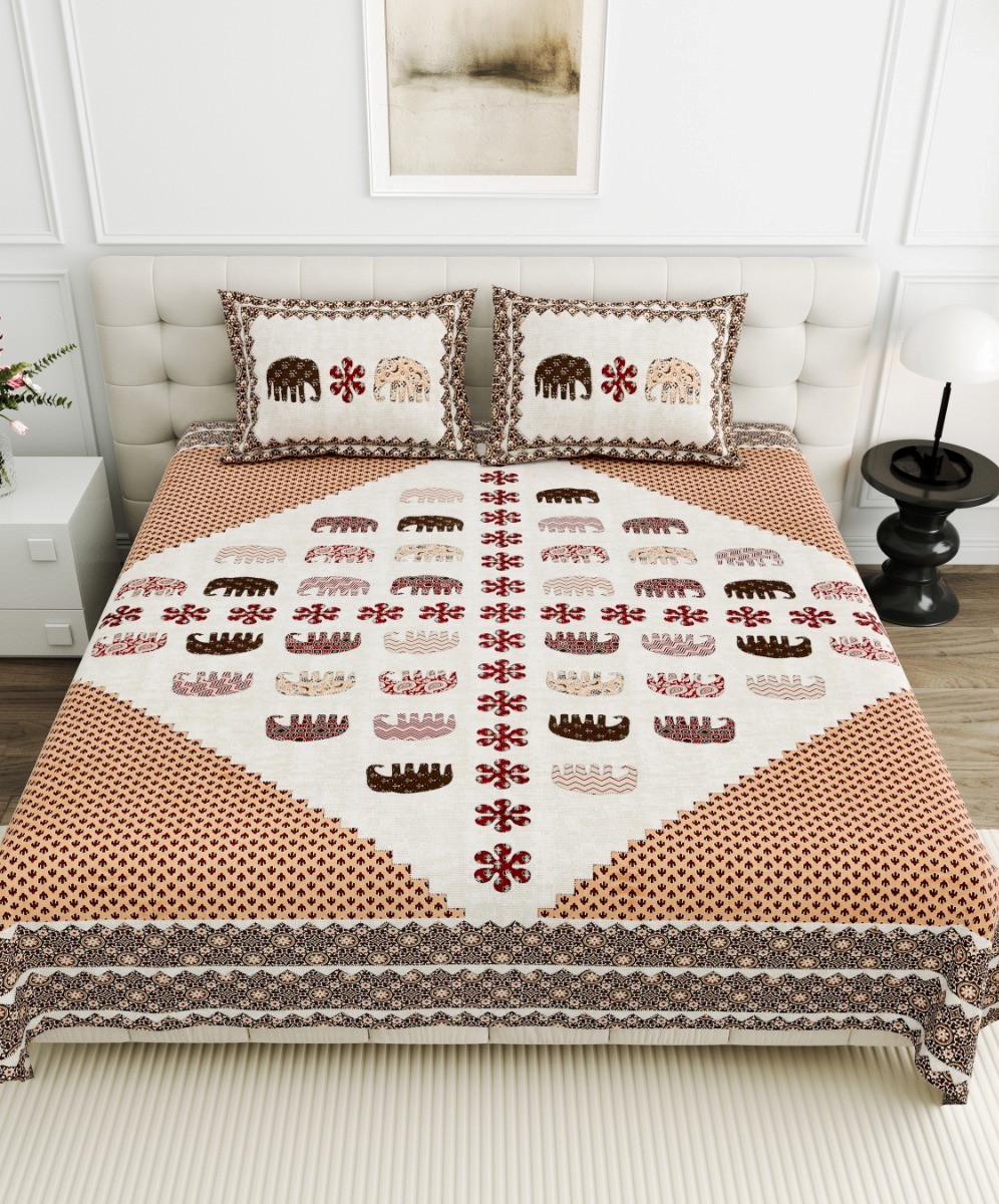 Jaipurio Gangaur Royal Elephant Patch Bedsheet (95x108)