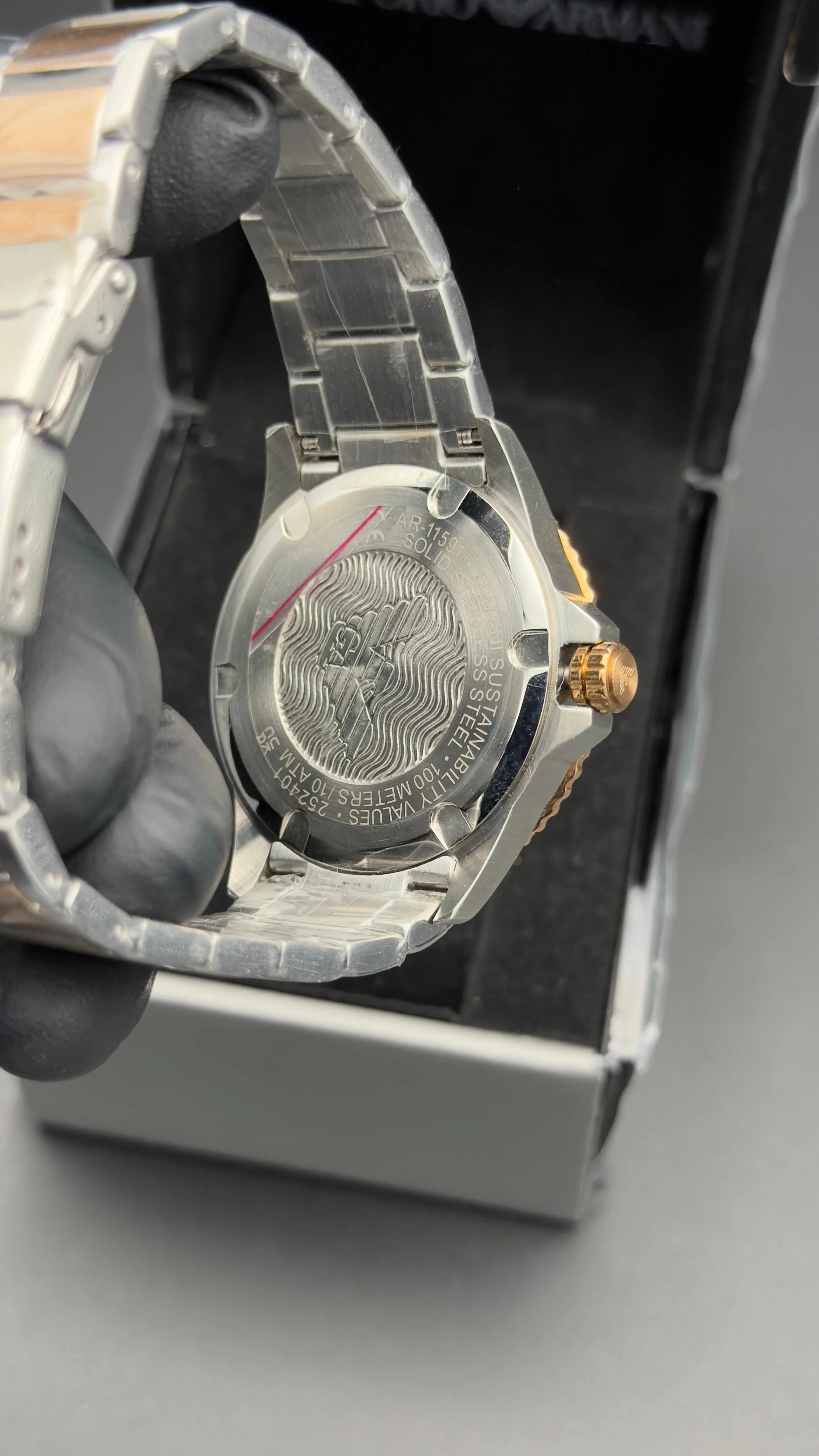 Emporio Style GMT Watch White Sunray Dial Two-Tone Silver Rose Gold Bracelet