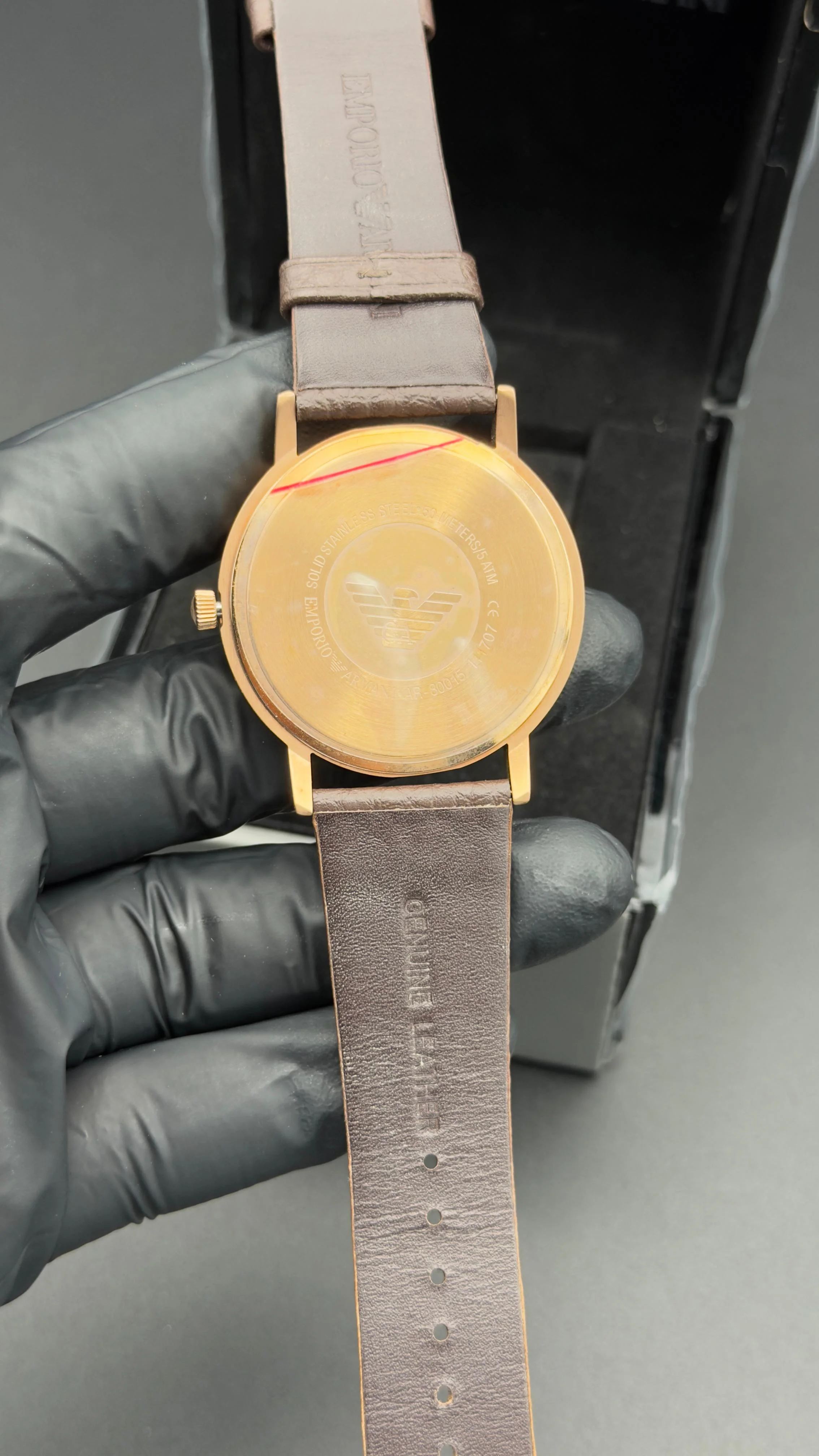 Emporio Style Watch White Roman Dial Brown Leather Strap