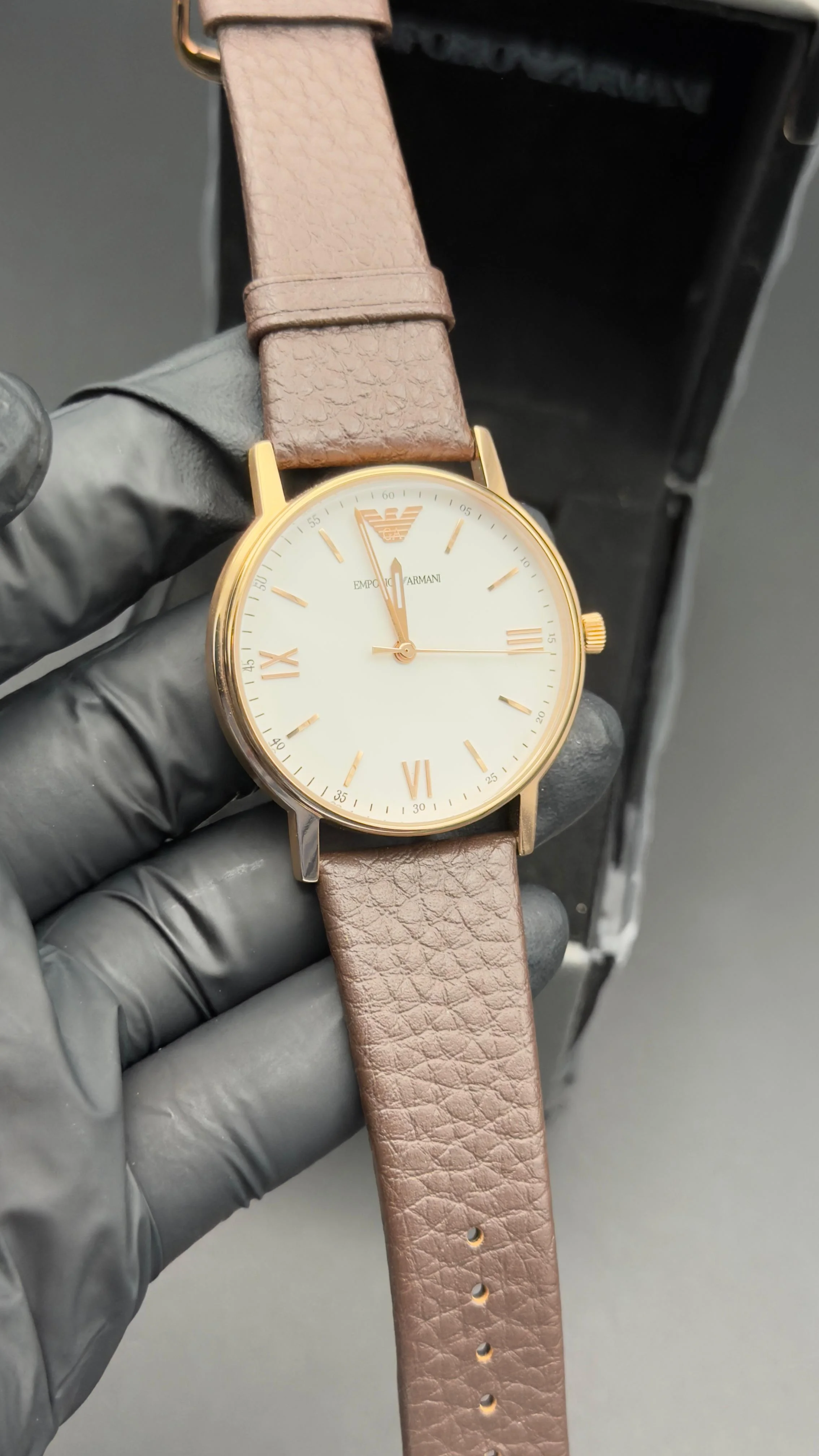 Emporio Style Watch White Roman Dial Brown Leather Strap