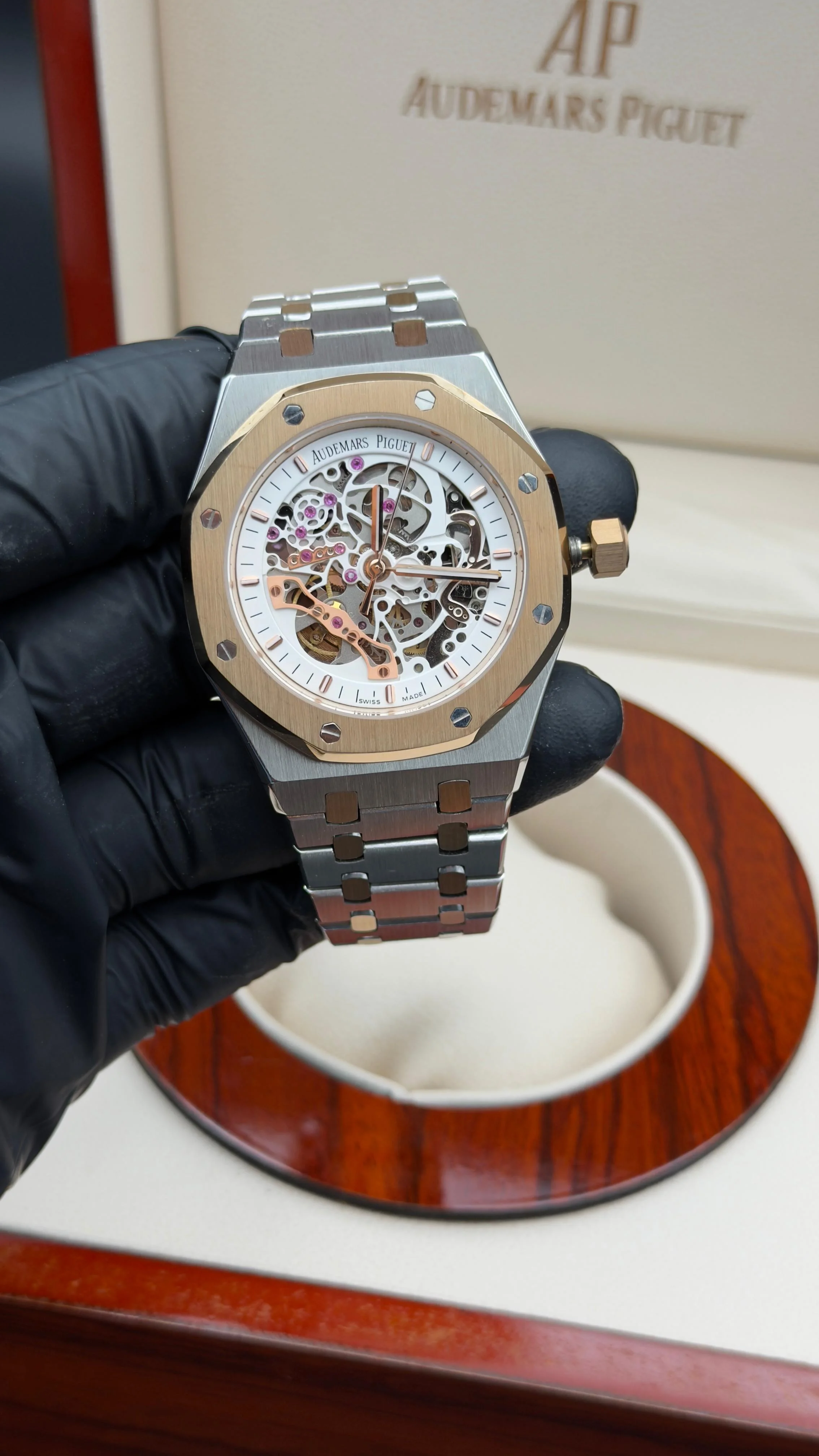 Royal Oak Style Skeleton Watch White Dial Two-Tone Integrated Bracelet