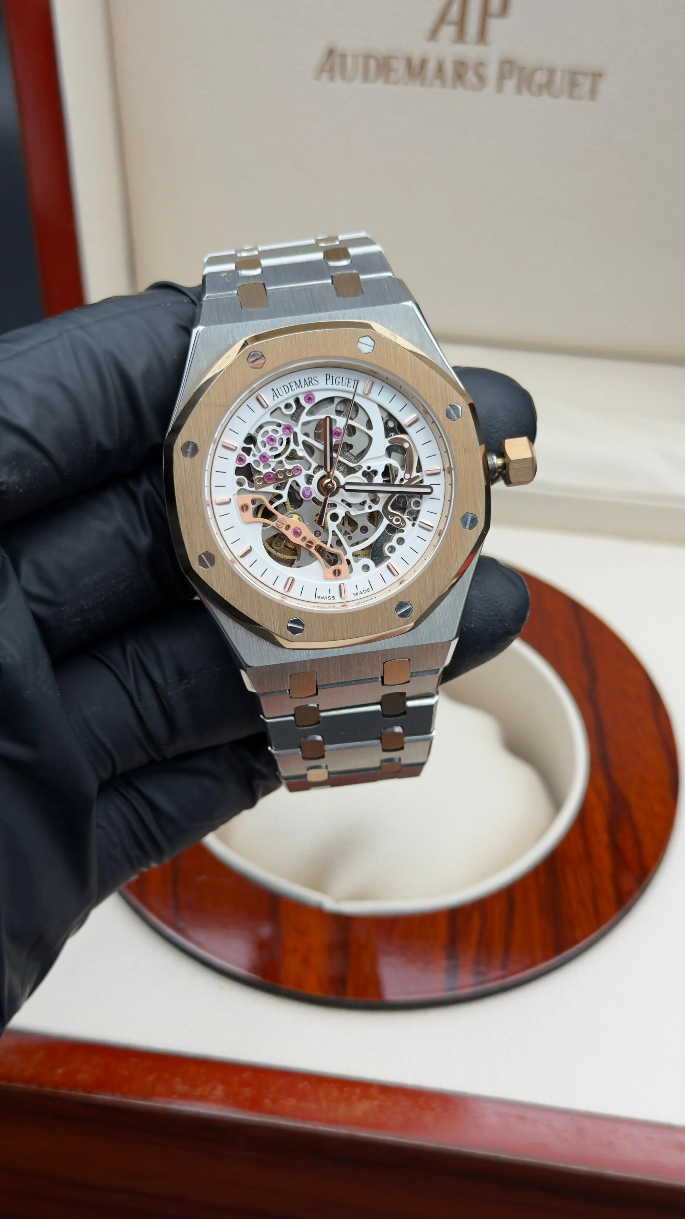 Royal Oak Style Skeleton Watch White Dial Two-Tone Integrated Bracelet