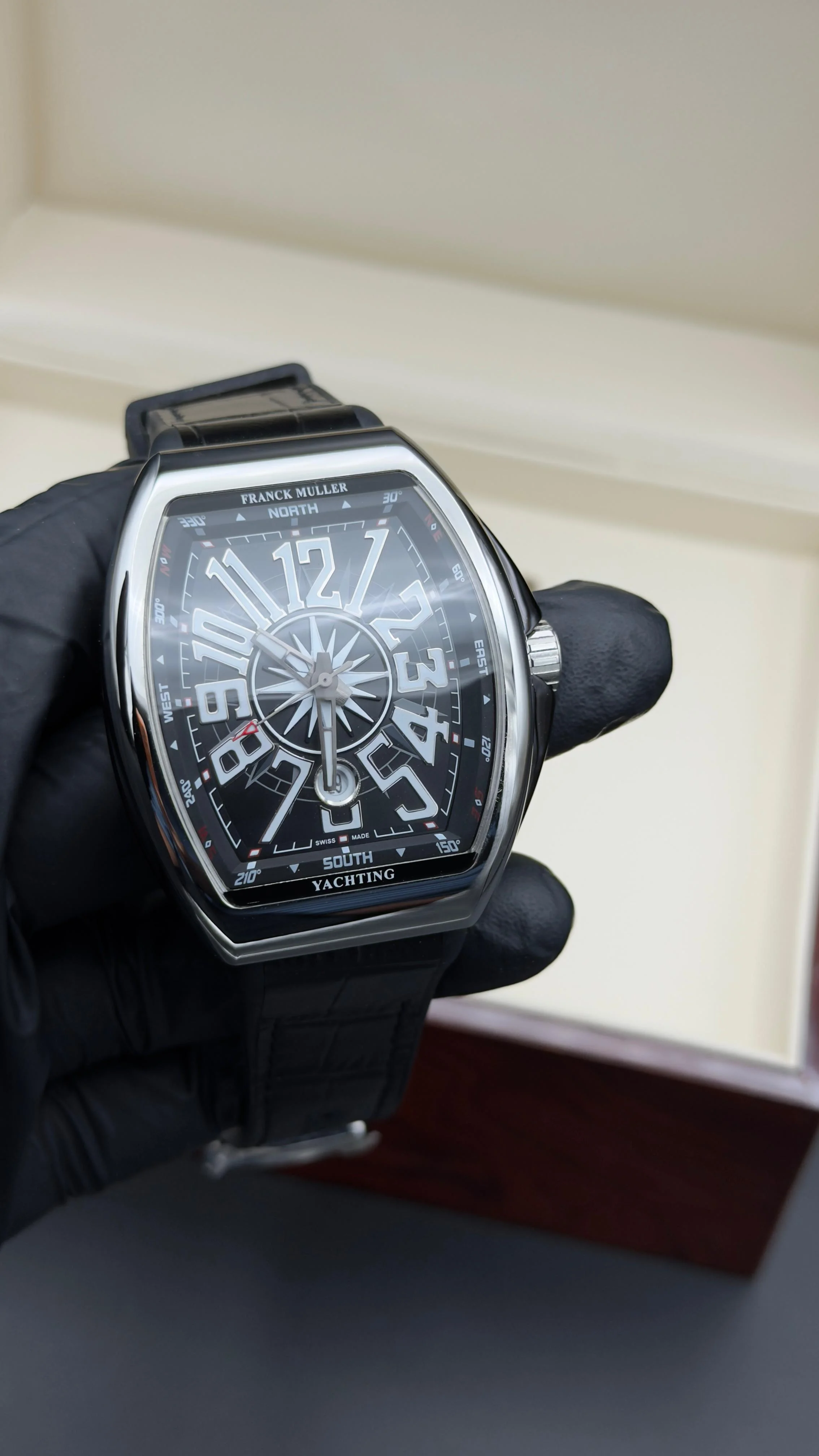 Vanguard Yachting Style Watch Black Arabic Dial Black Leather Strap