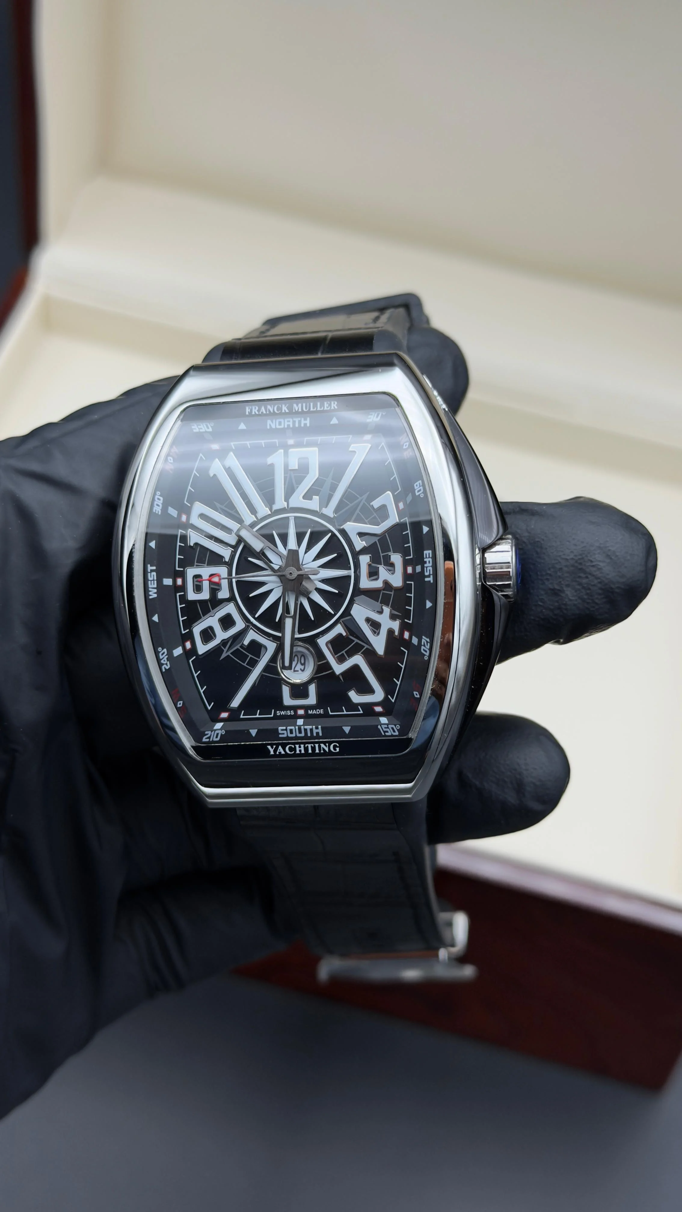 Vanguard Yachting Style Watch Black Arabic Dial Black Leather Strap